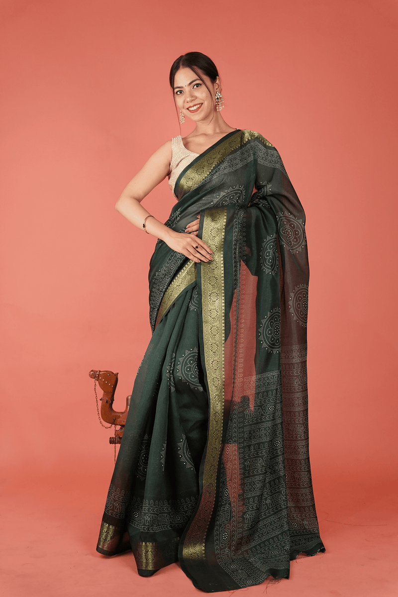 Ready To Wear Round Battik Soft Tussar Silk Wrap in 1 minute saree With Readymade Blouse - Isadora Life Online Shopping Store