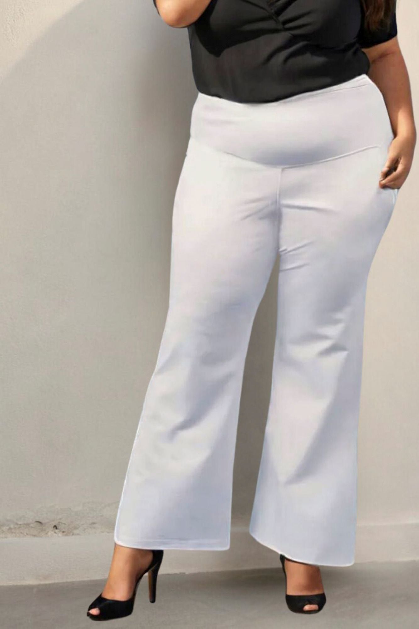 Plus Size White Tummy Shaper Flare Pants | Made to Order