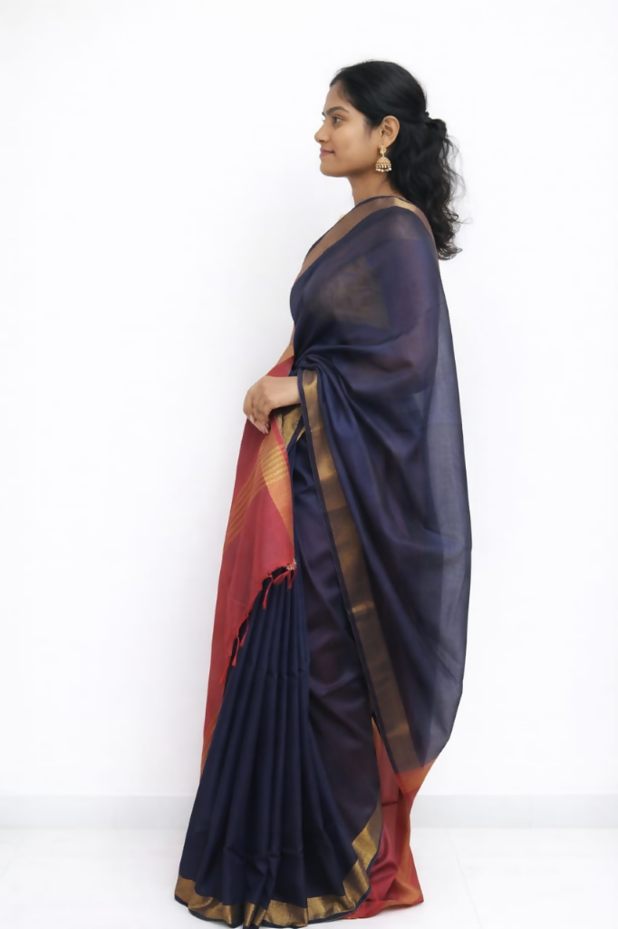 Royal Navy Maroon Zari Saree | SHOBITAM