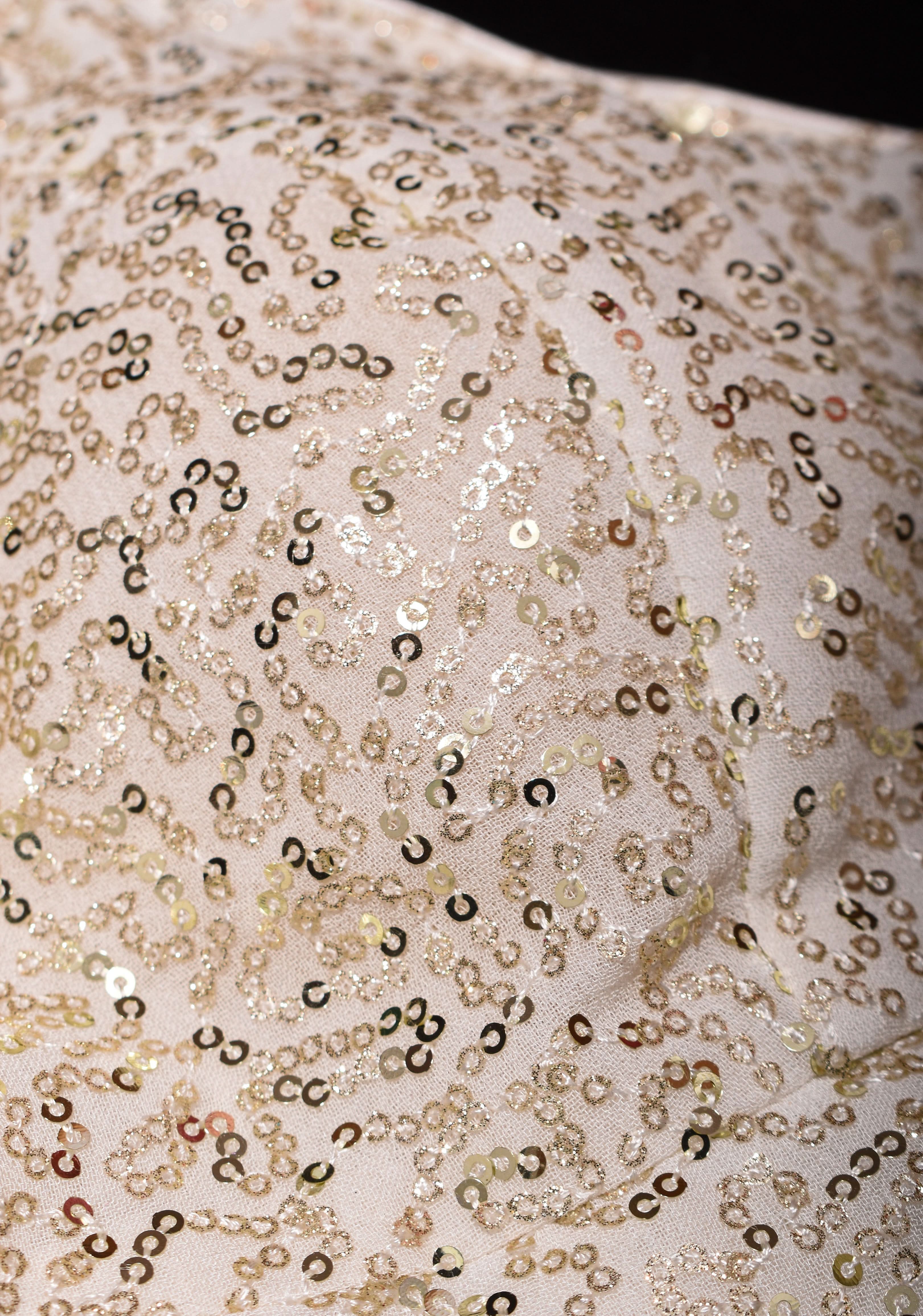 Dainty sequin on net sleeveless blouse with deep leaf neck, Made to Order | Shobitam