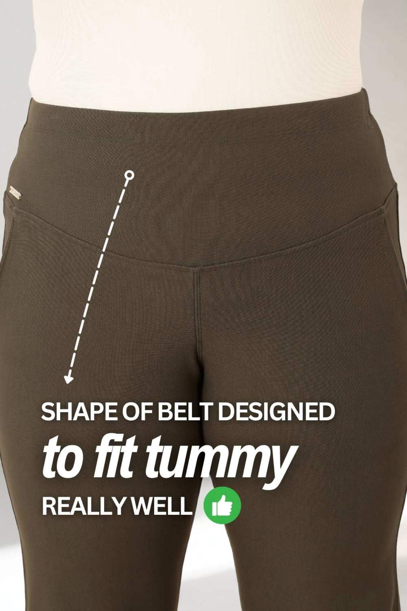 Plus Size Olive Tummy Shaper Flare Pants For Women | Made to Order