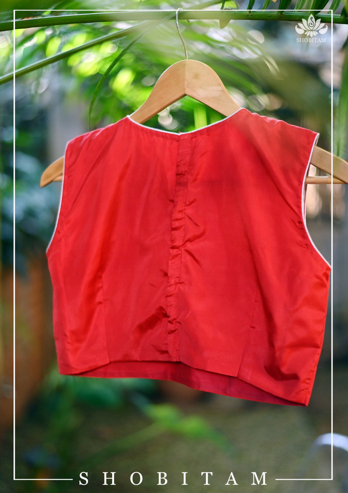 Made to Measure:  Necklace Design White Rhinestone Blouse on Red Silk, Customization Possible | Shobitam