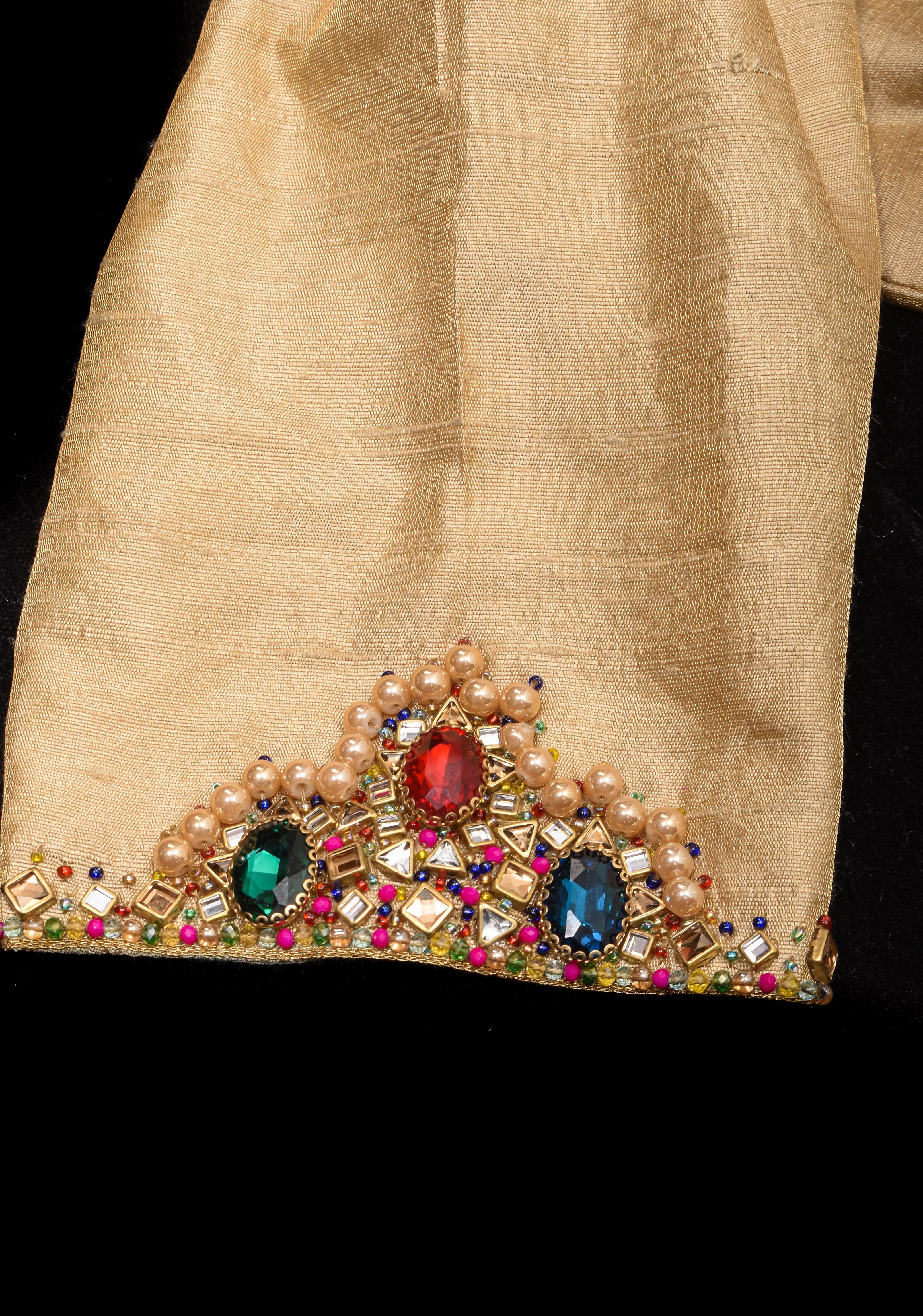 Multicolor Necklace and bajuband handwork detailing on Sandal Pure Tissue Raw Silk Blouse | Shobitam