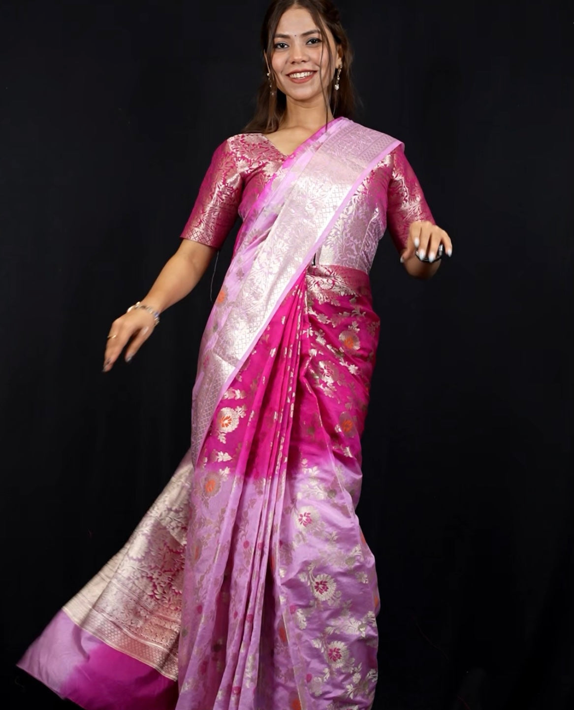 Soft Georgette Silk with Mina Jaal Weave and Zari Border Ready To Wear zip & go saree