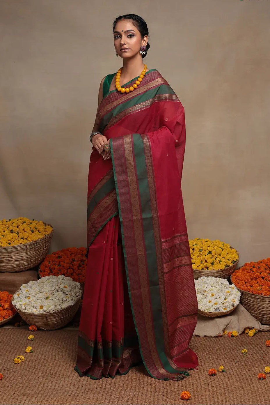 Handloom Rani Pure Cotton  Saree | Shobitam