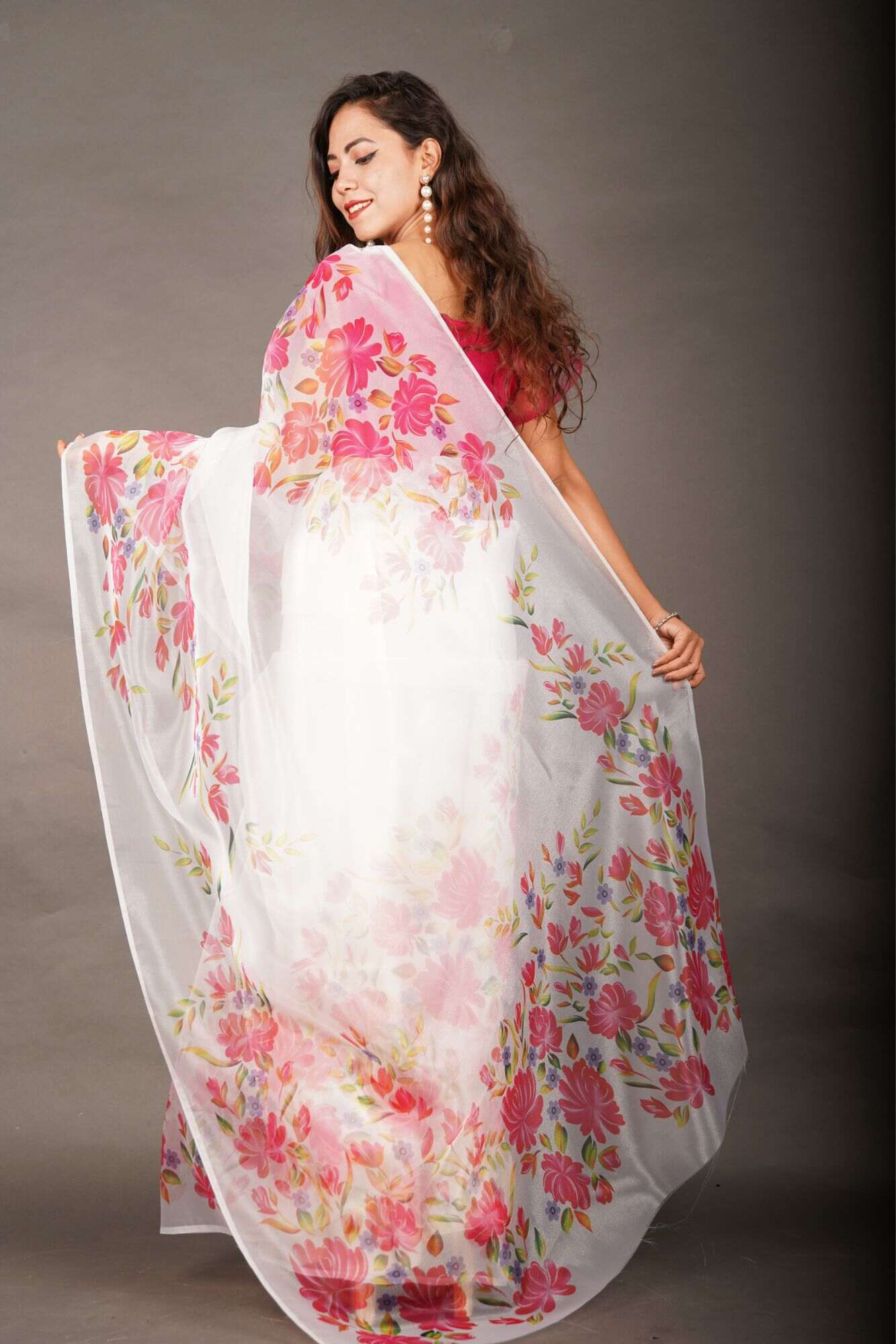 Ready To Beautiful Pink Digital Floral  Wrap in 1 minute saree With Readymade Blouse - Isadora Life Online Shopping Store