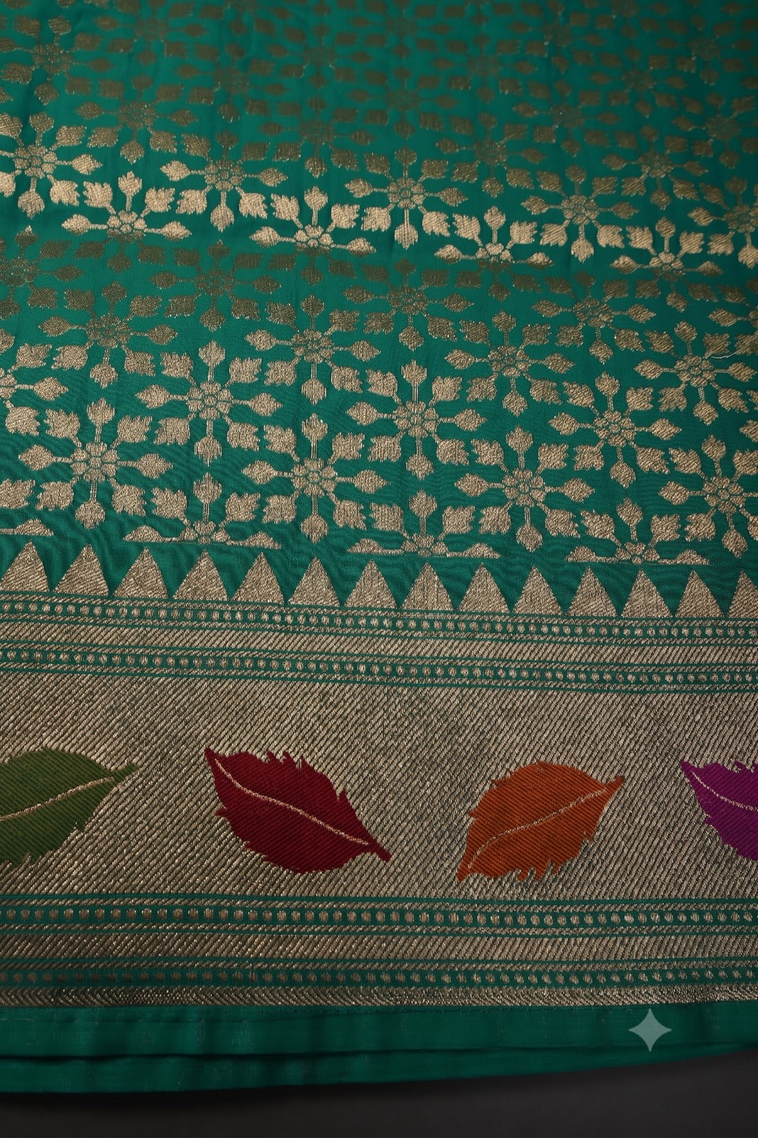 Rama Green Semi Silk Saree with Meenakari Floral Design and Zari Borders | SHOBITAM