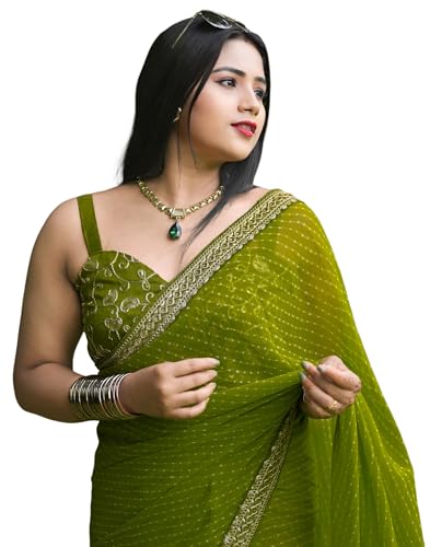 Sawan Special Leheriya with Lace Border  Ready-to-Wear Saree