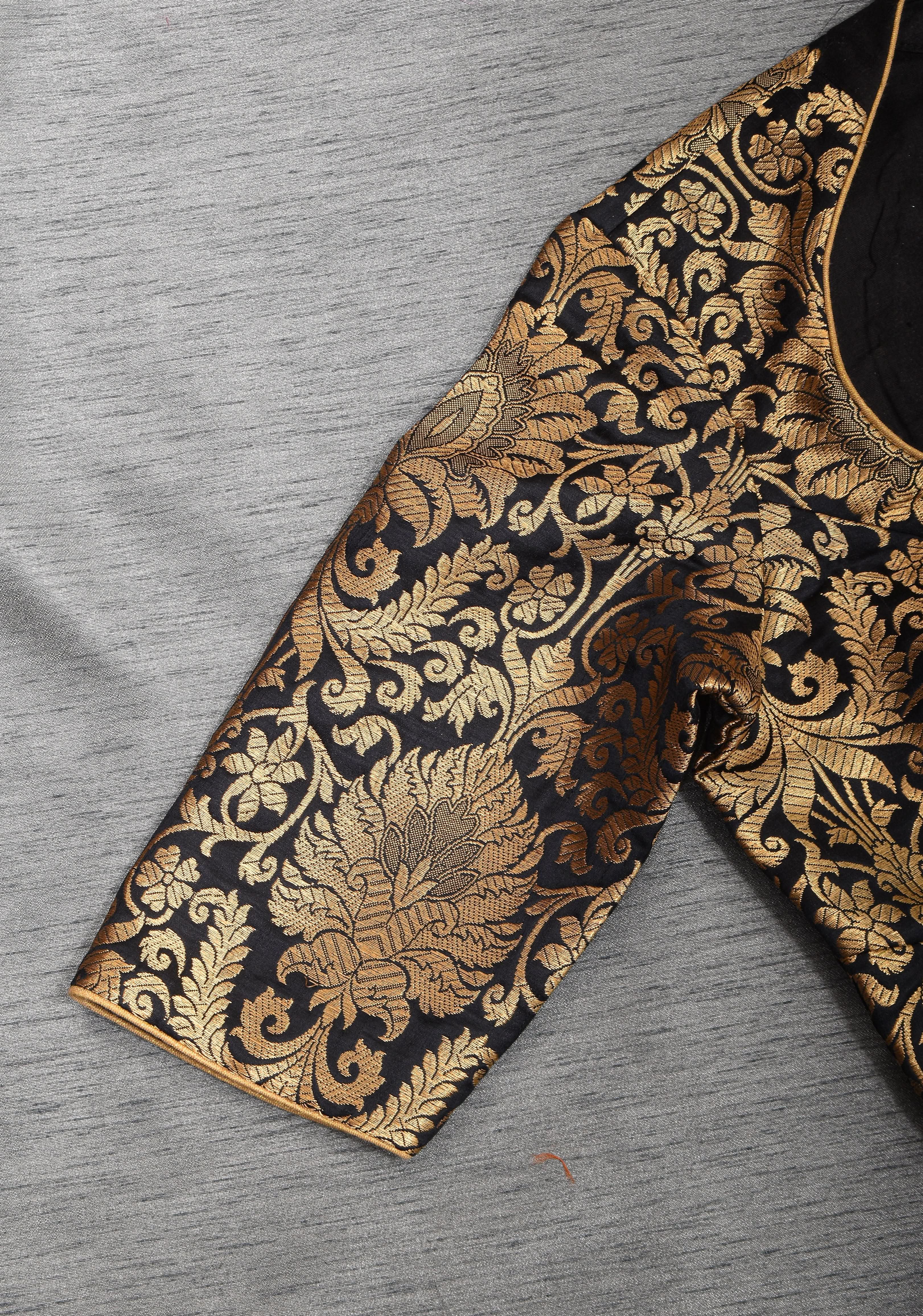Paan Neck Black Banarasi Brocade Blouse | Shobitam