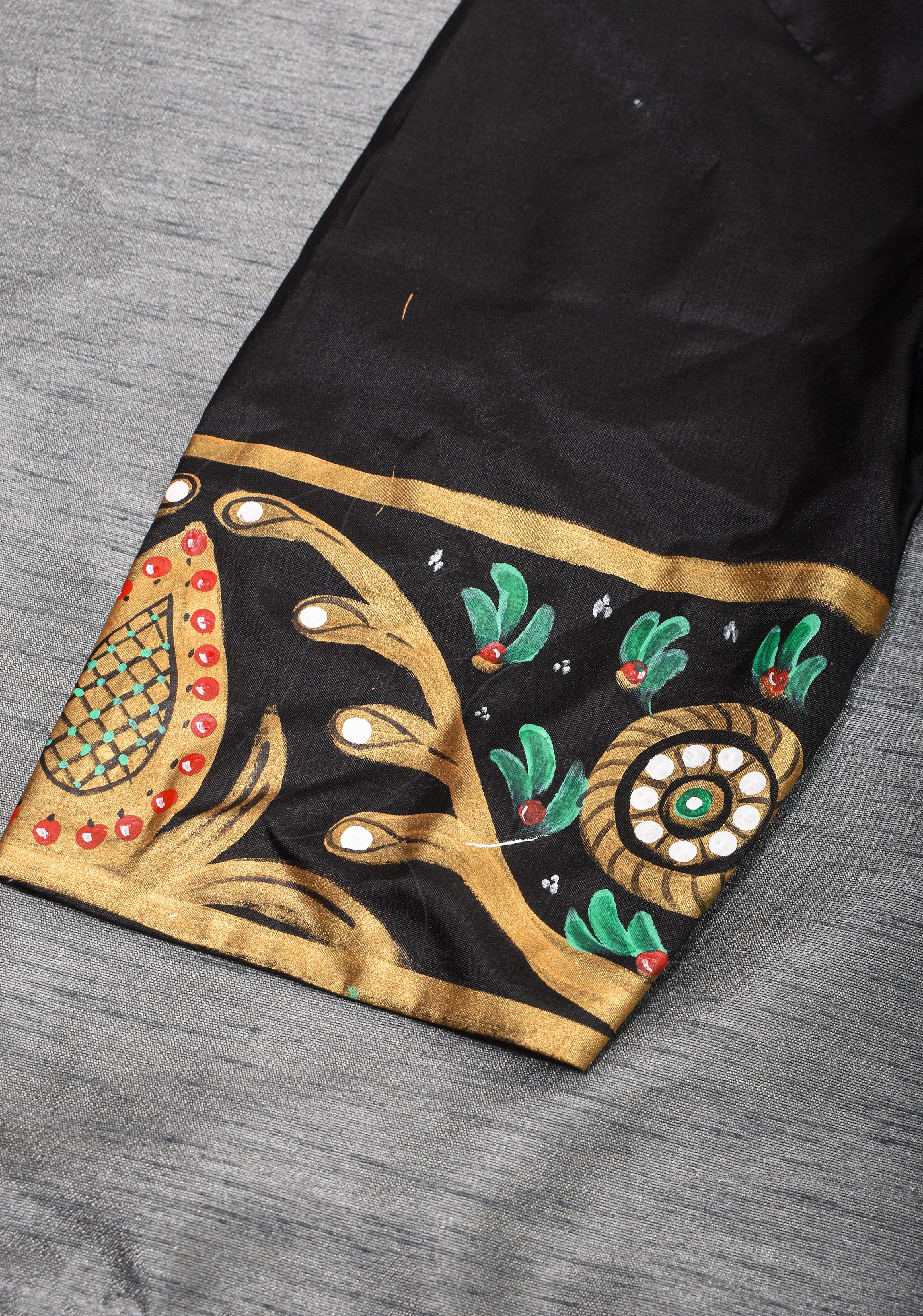 Tanjore Parrots - pure Silk blouse with Tanjore Style Hand painting, Color Customizable. | Shobitam