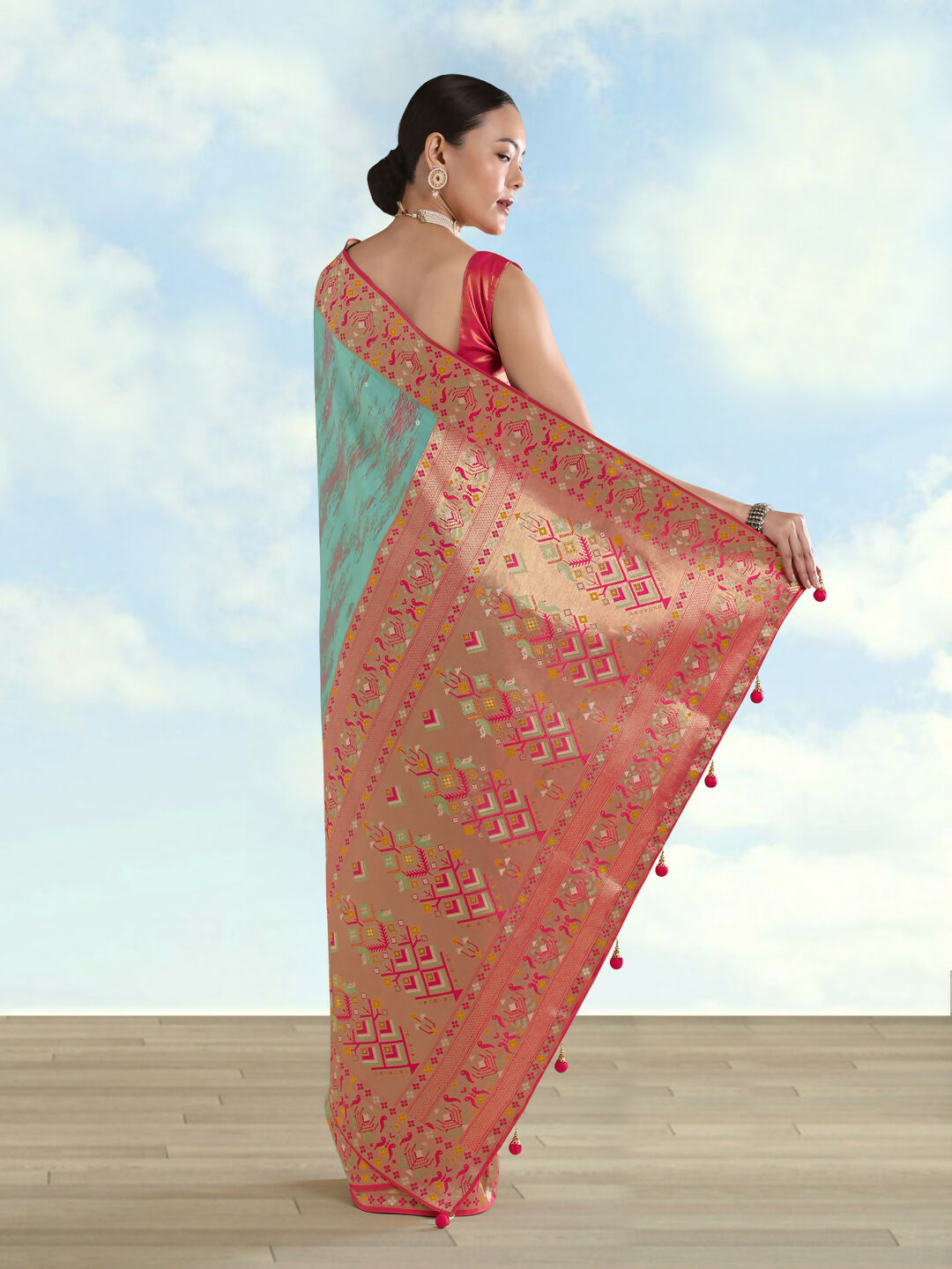 Sky blue Color Semi Banarasi Tissue Silk Paithani Woven Saree | Shobitam