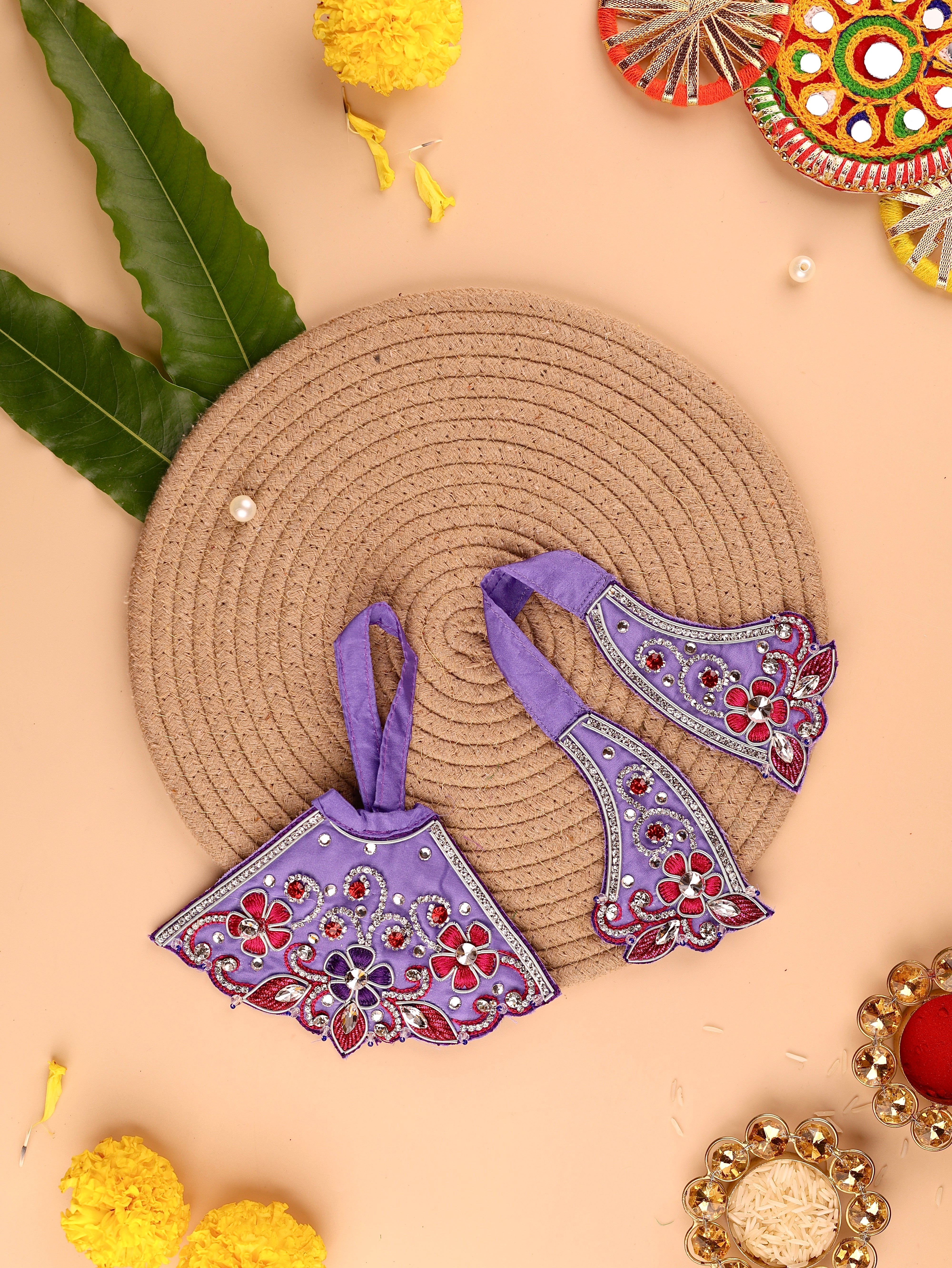 Pushp Mala Lavender Lehenga Patka 4 piece set | Shobitam