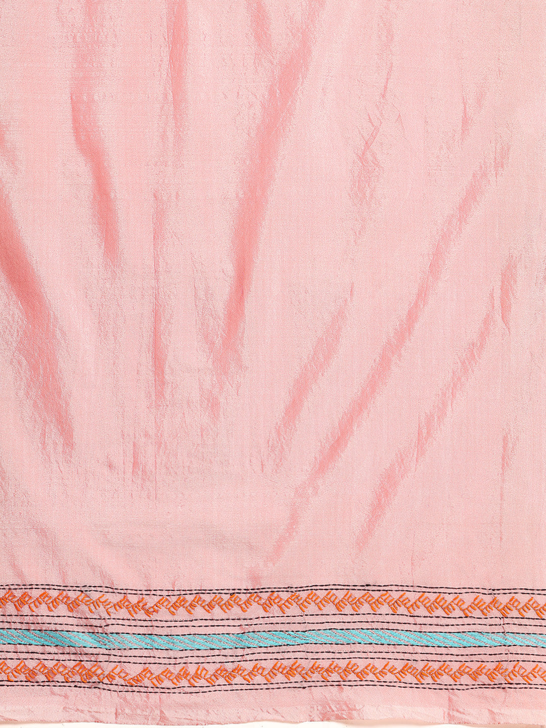 Light Pink Art Silk Kantha Stitch Saree With Blouse Piece | SHOBITAM