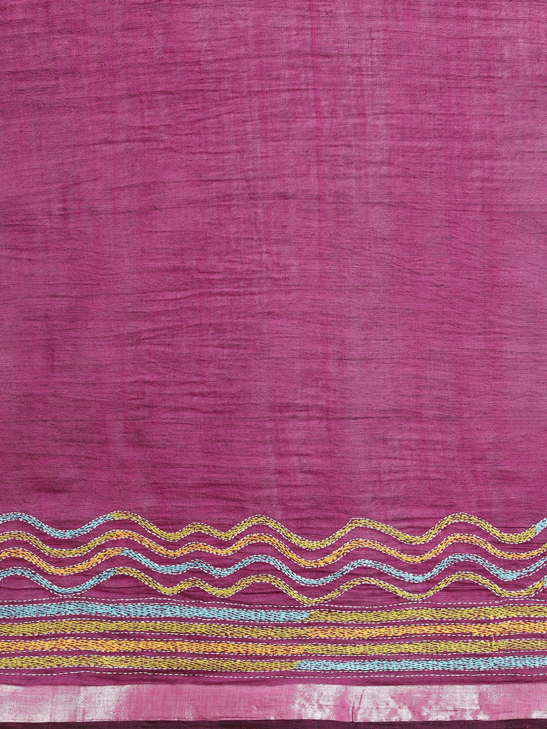 Handloom Black Magenta Colorblock Cotton Kantha Saree | SHOBITAM