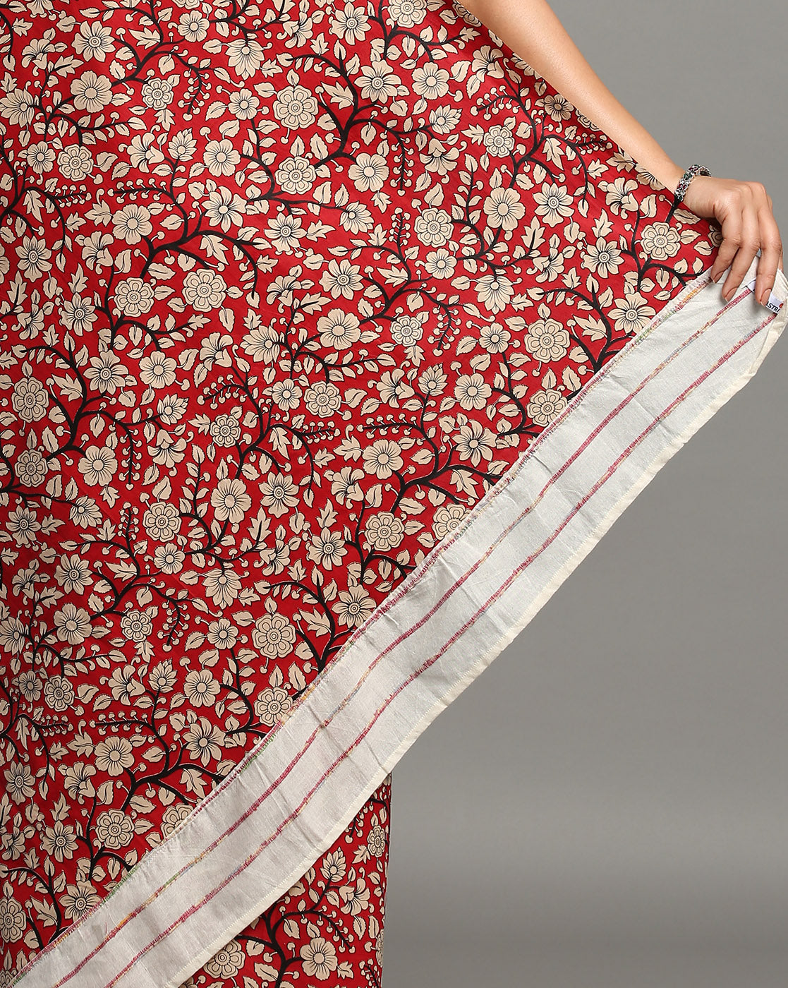 White Red Ajrak Print Khesh Cotton Saree with Blouse piece | SHOBITAM