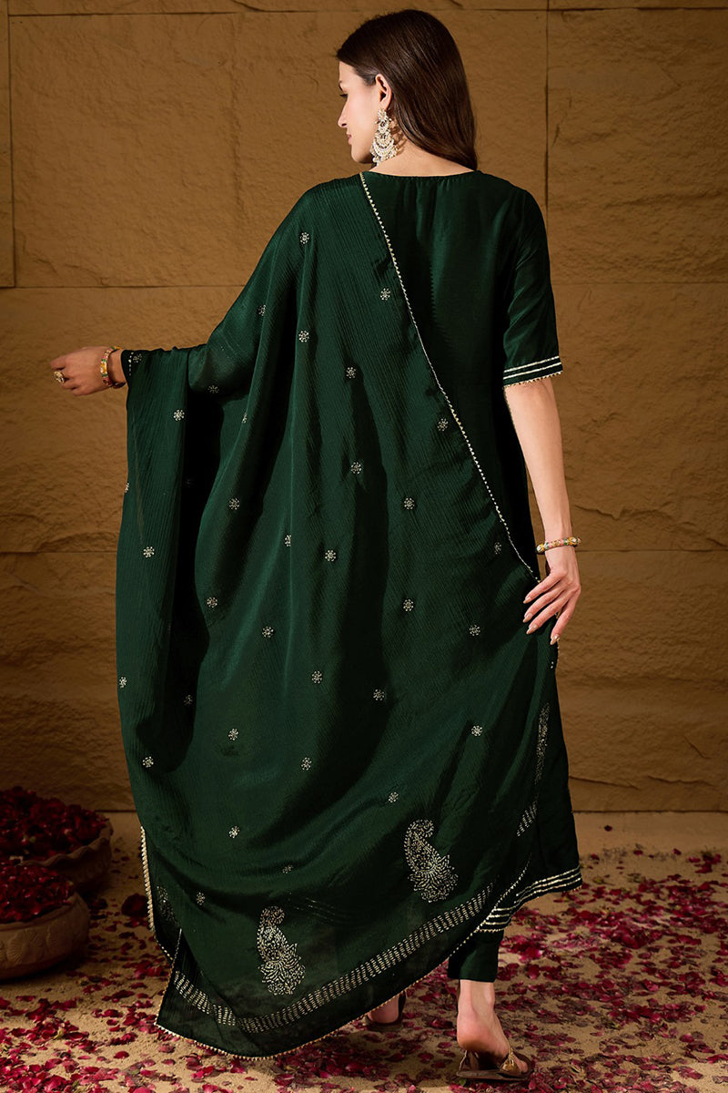 Green Silk Blend Embroidered Anarkali Suit Set   | SHOBITAM