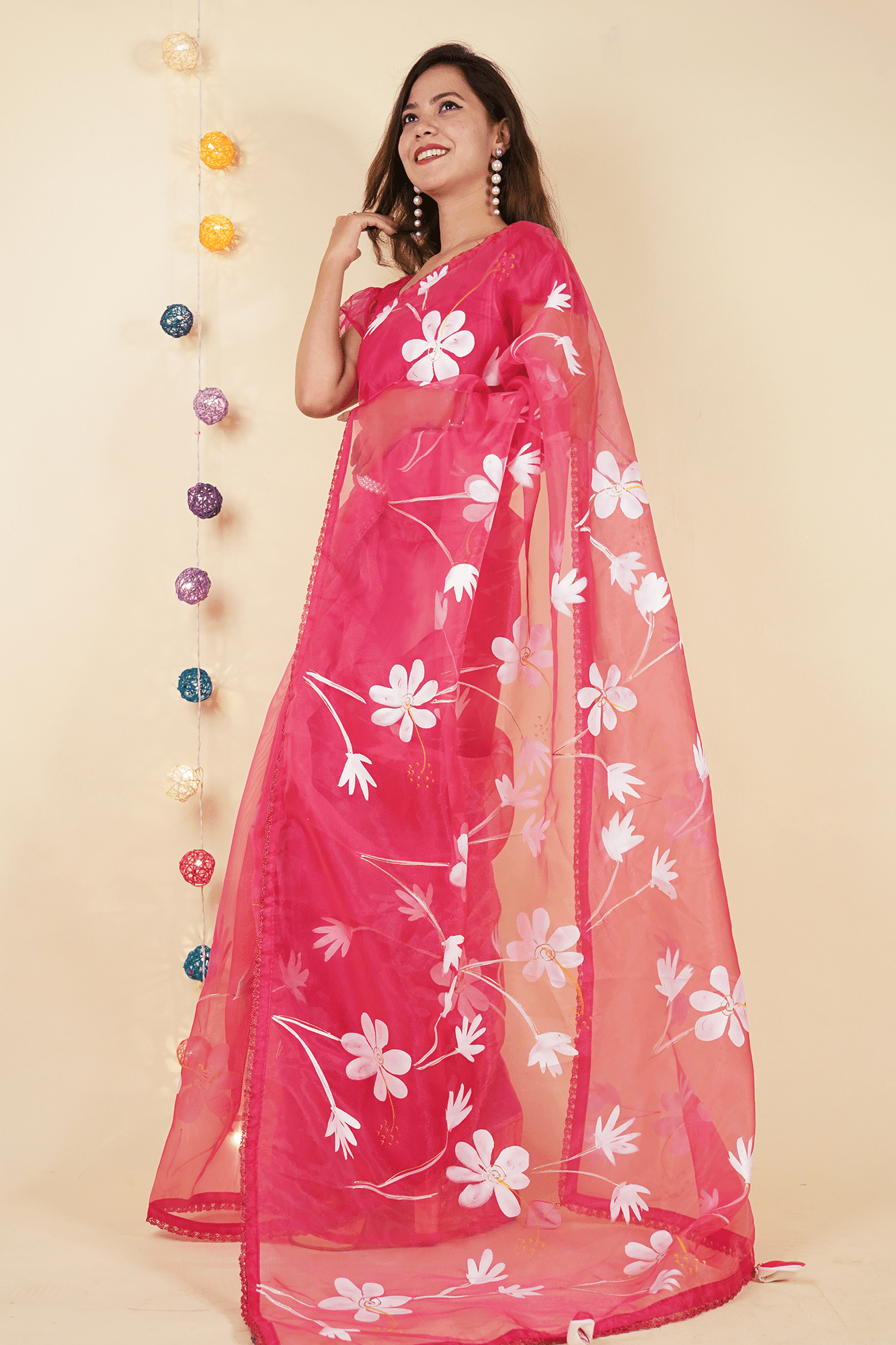 Ready to Wear Soft Pink Silk Organza With Lace Border & Phumkas On Pallu Wrap in 1 minute saree With Readymade Blouse - Isadora Life Online Shopping Store