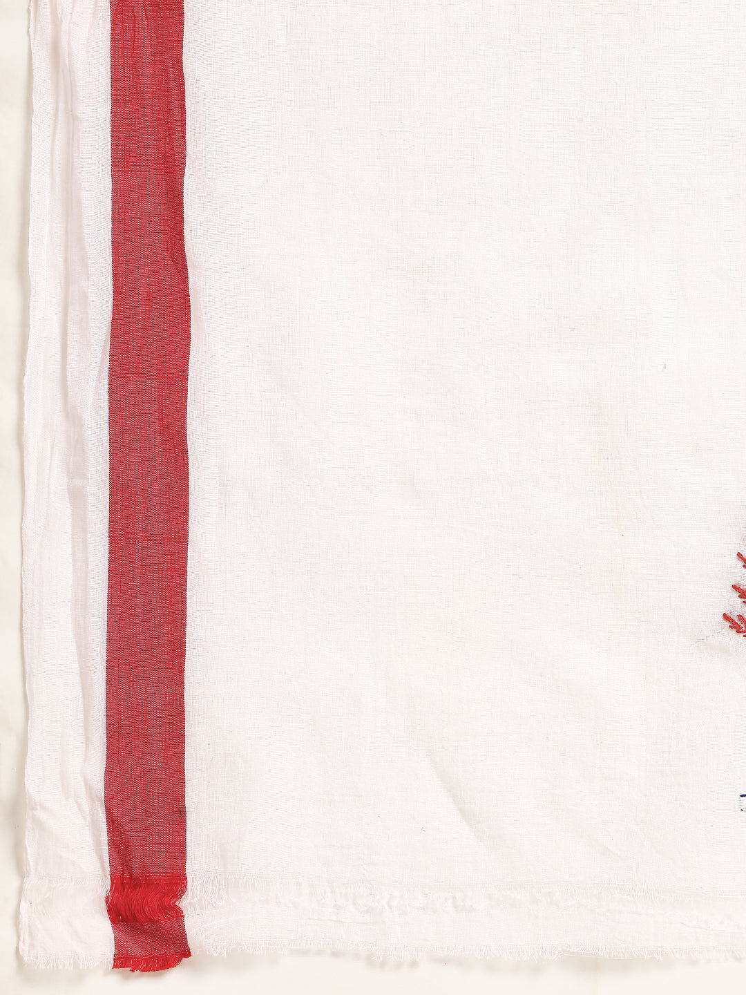 Handloom White Red Kantha Saree with Blouse piece | SHOBITAM