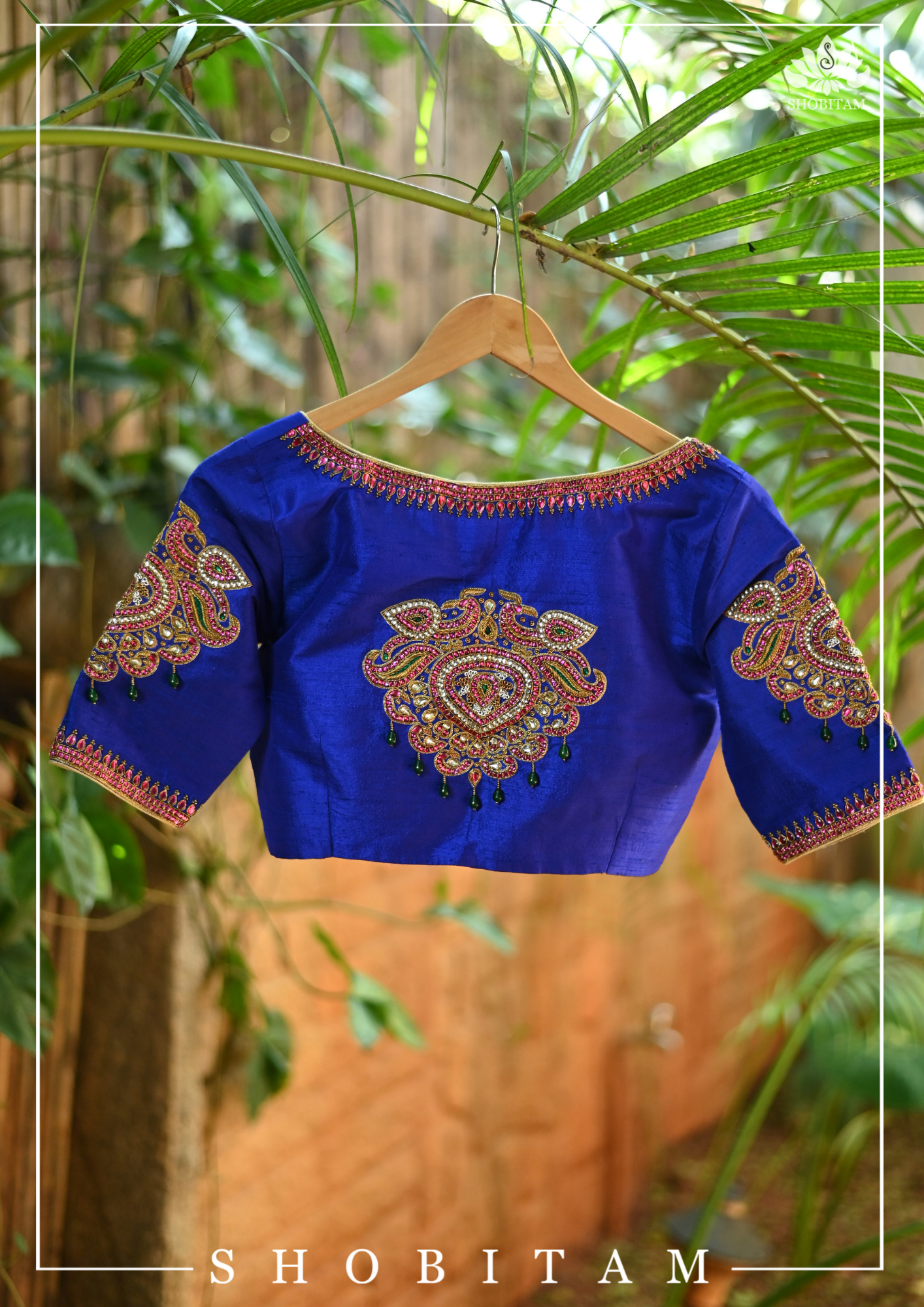 Made to Measure: Ultramarine blue raw silk sweetheart neck blouse | Shobitam