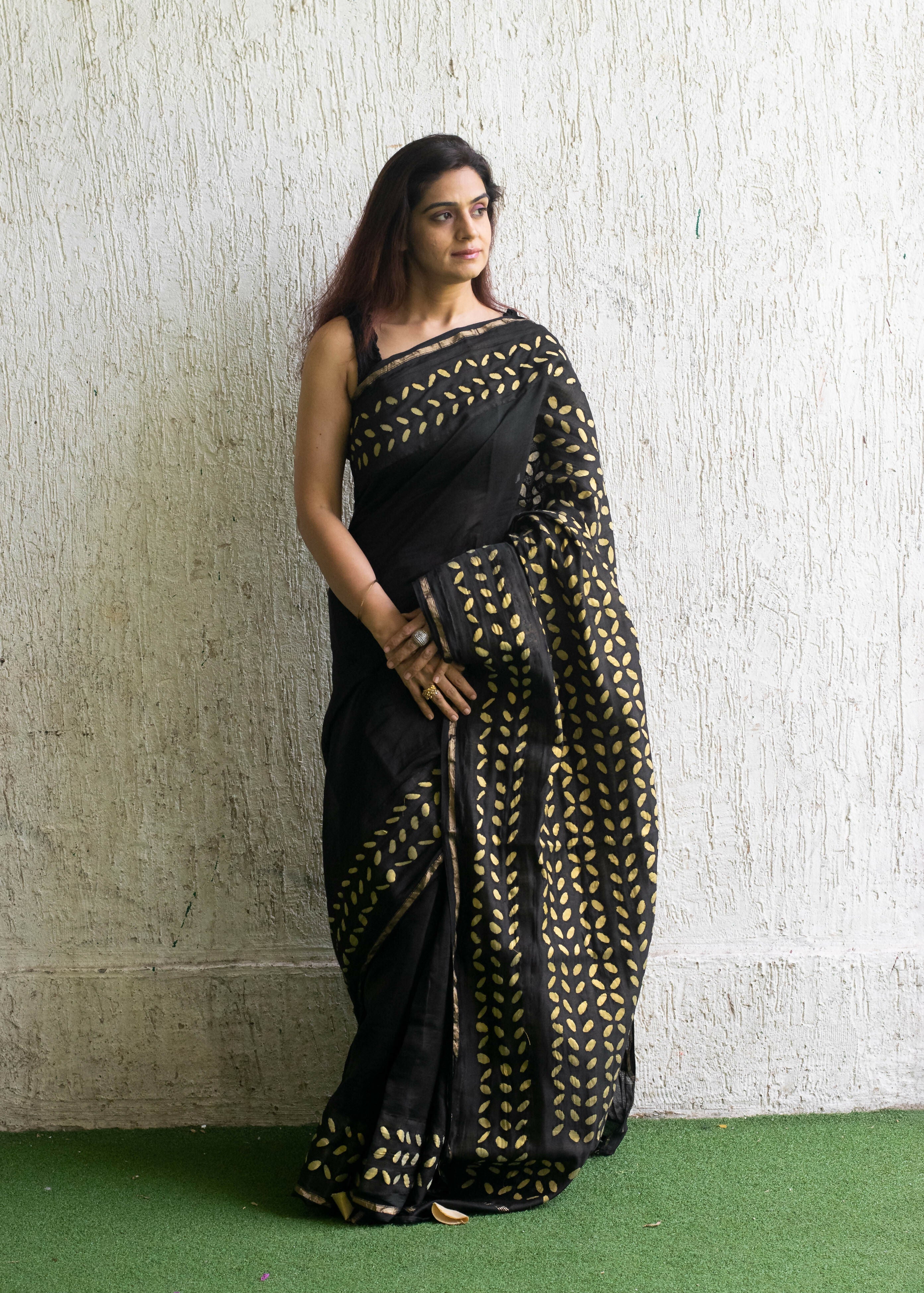 Nightfall Applique Work Chanderi Saree | Shobitam