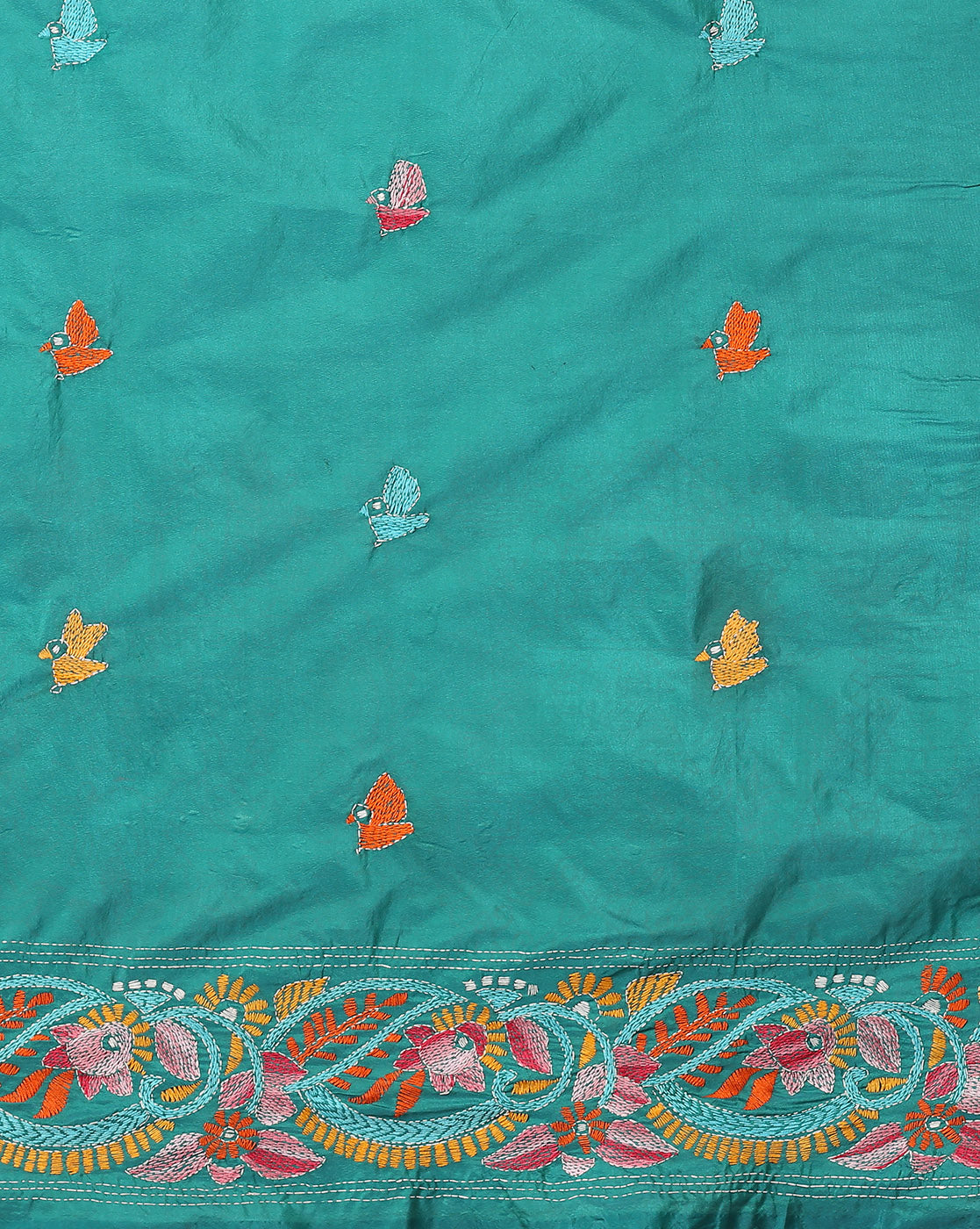 Green Art Silk Kantha Saree with Blouse piece | SHOBITAM