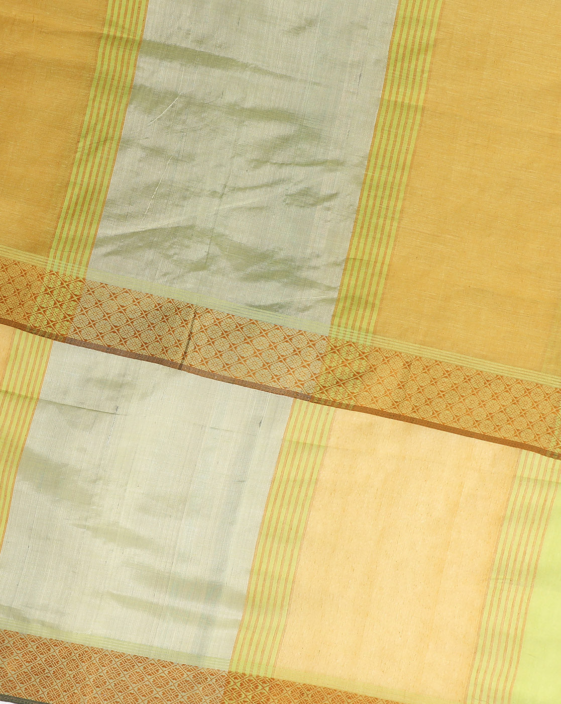 Lime green Golden Jacquard Cotton Saree | Shobitam