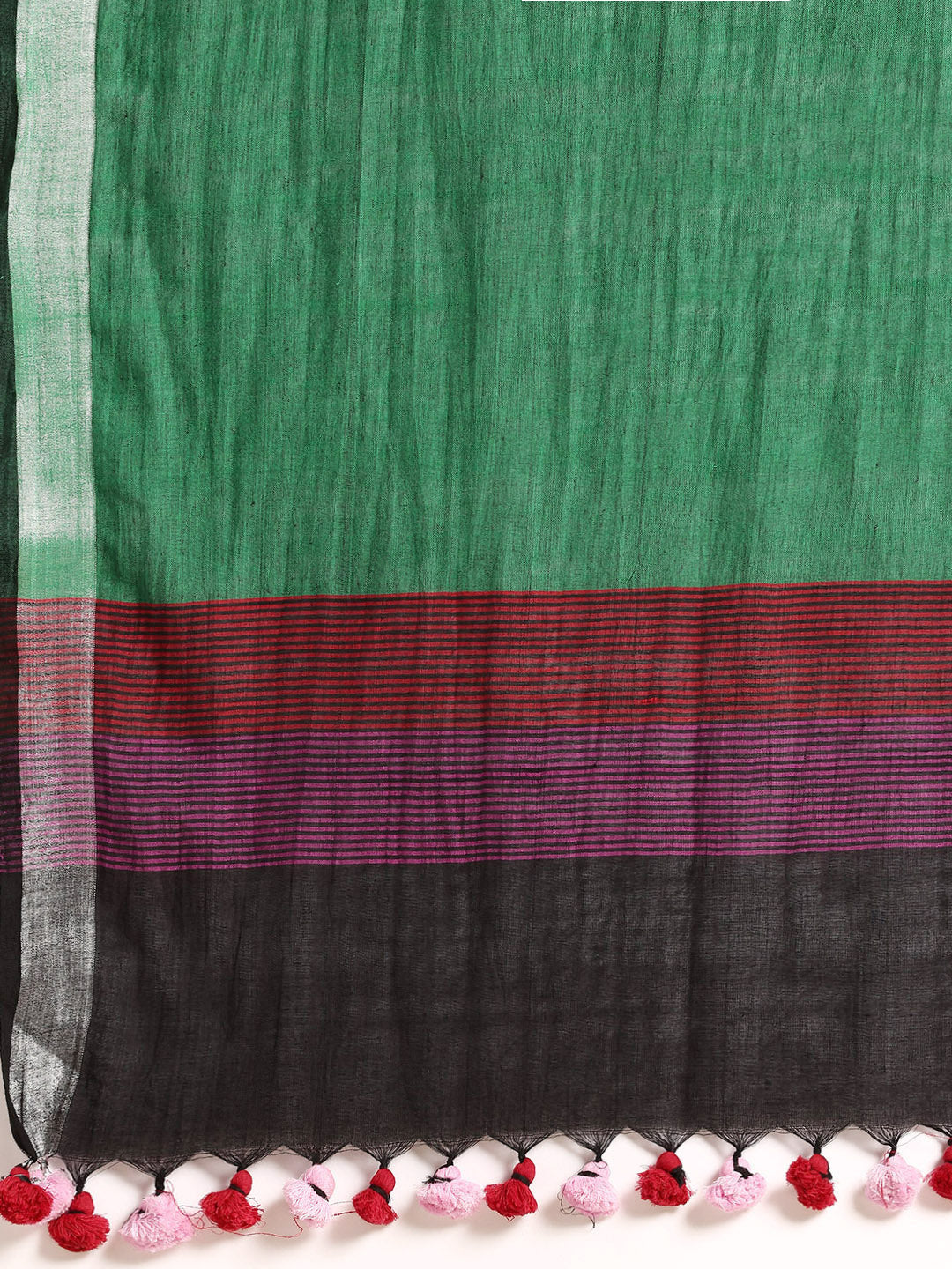 Handloom Black Magenta Colorblock Cotton Kantha Saree | SHOBITAM