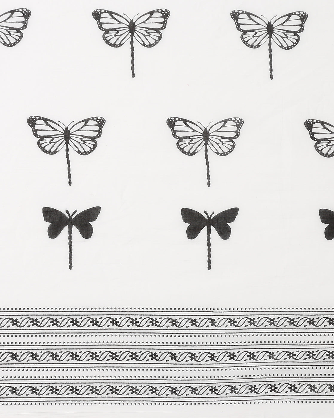 White Black Pure cotton Printed Saree with blouse piece | SHOBITAM