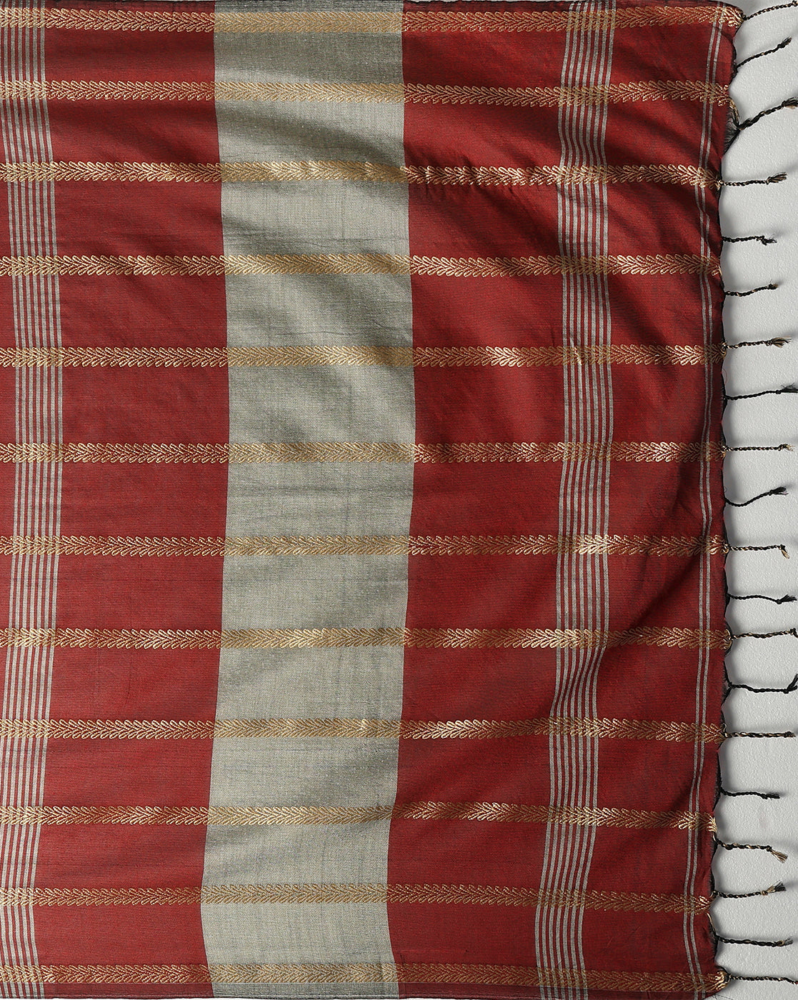 Maroon cotton Woven Saree with Blouse piece | SHOBITAM