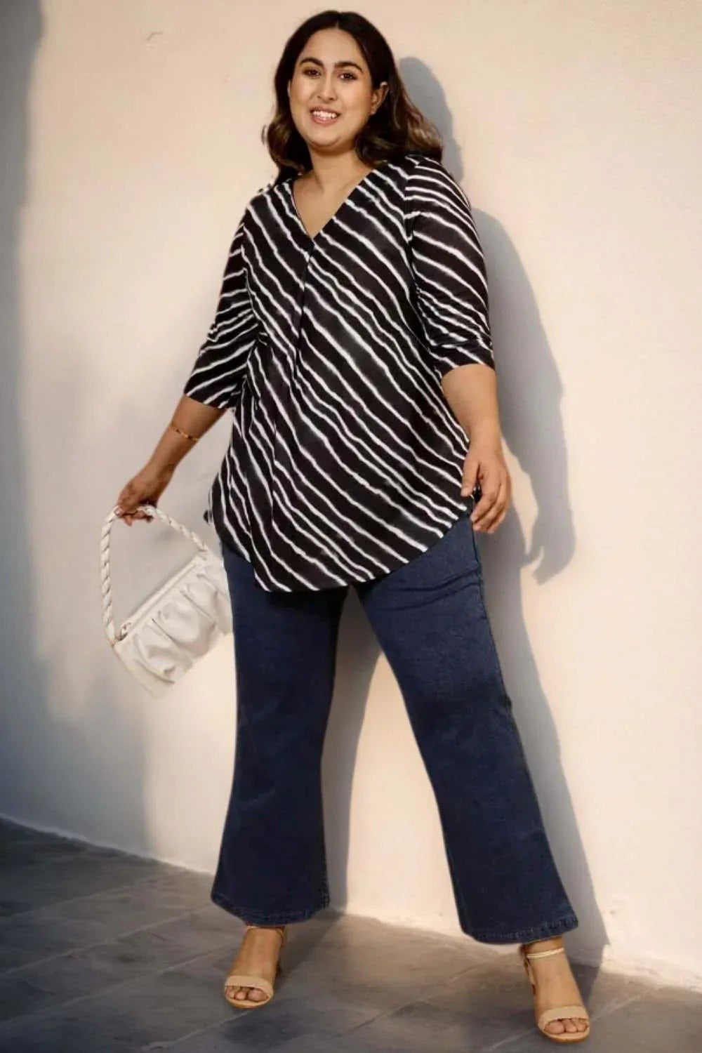 Plus Size Black Wavy Stripes Top in Soft knitted fabric | Made to Order