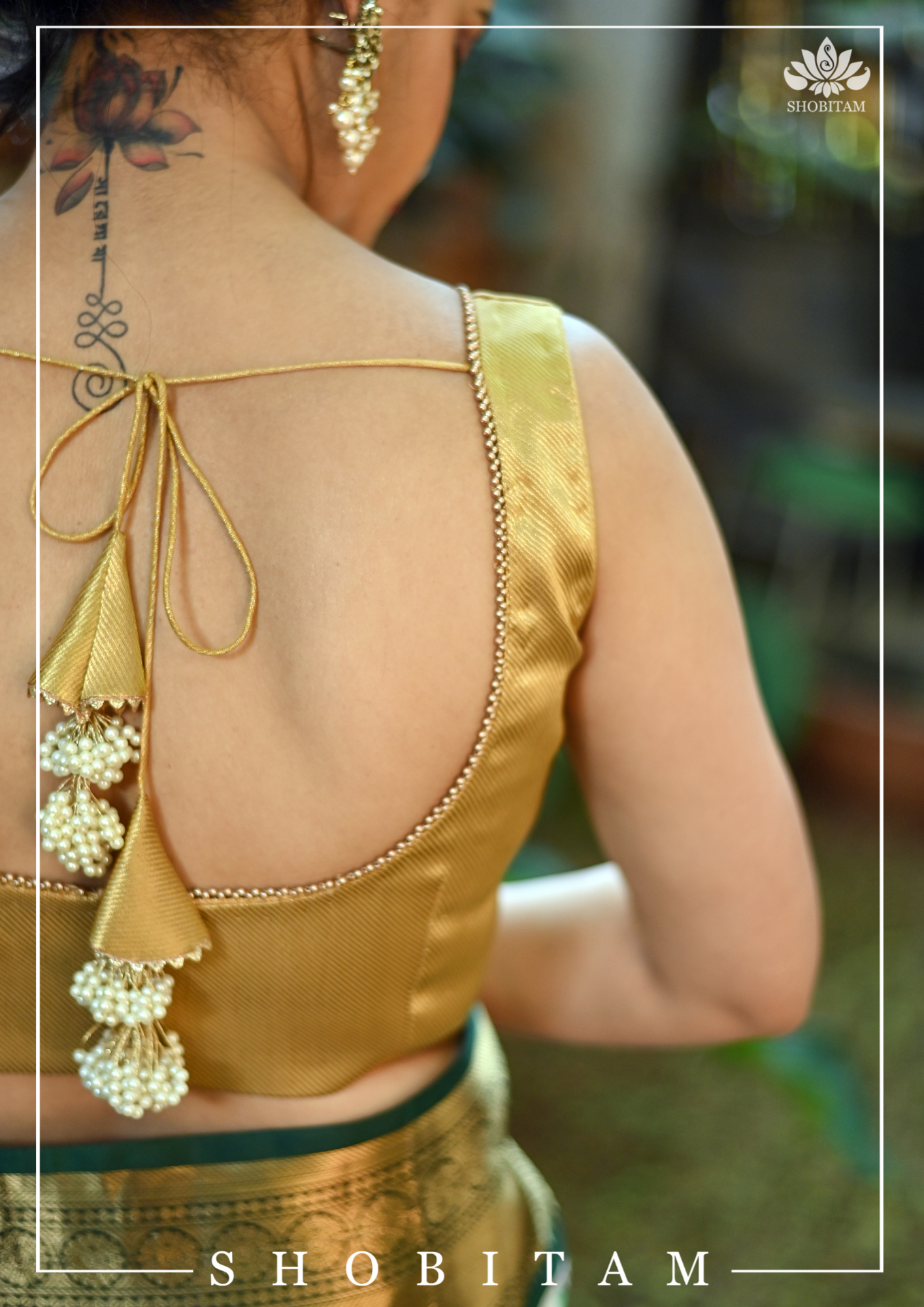 Made to Measure: Gold brocade U neck sleeveless blouse | Shobitam