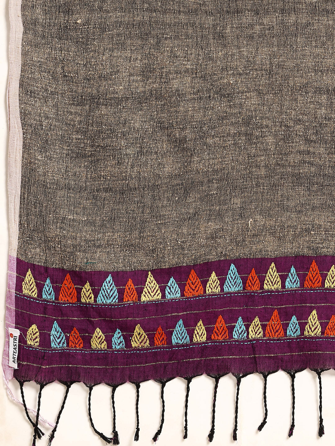 Handloom Purple Ghicha Pallu Kantha Stitch Saree with Blouse piece | SHOBITAM