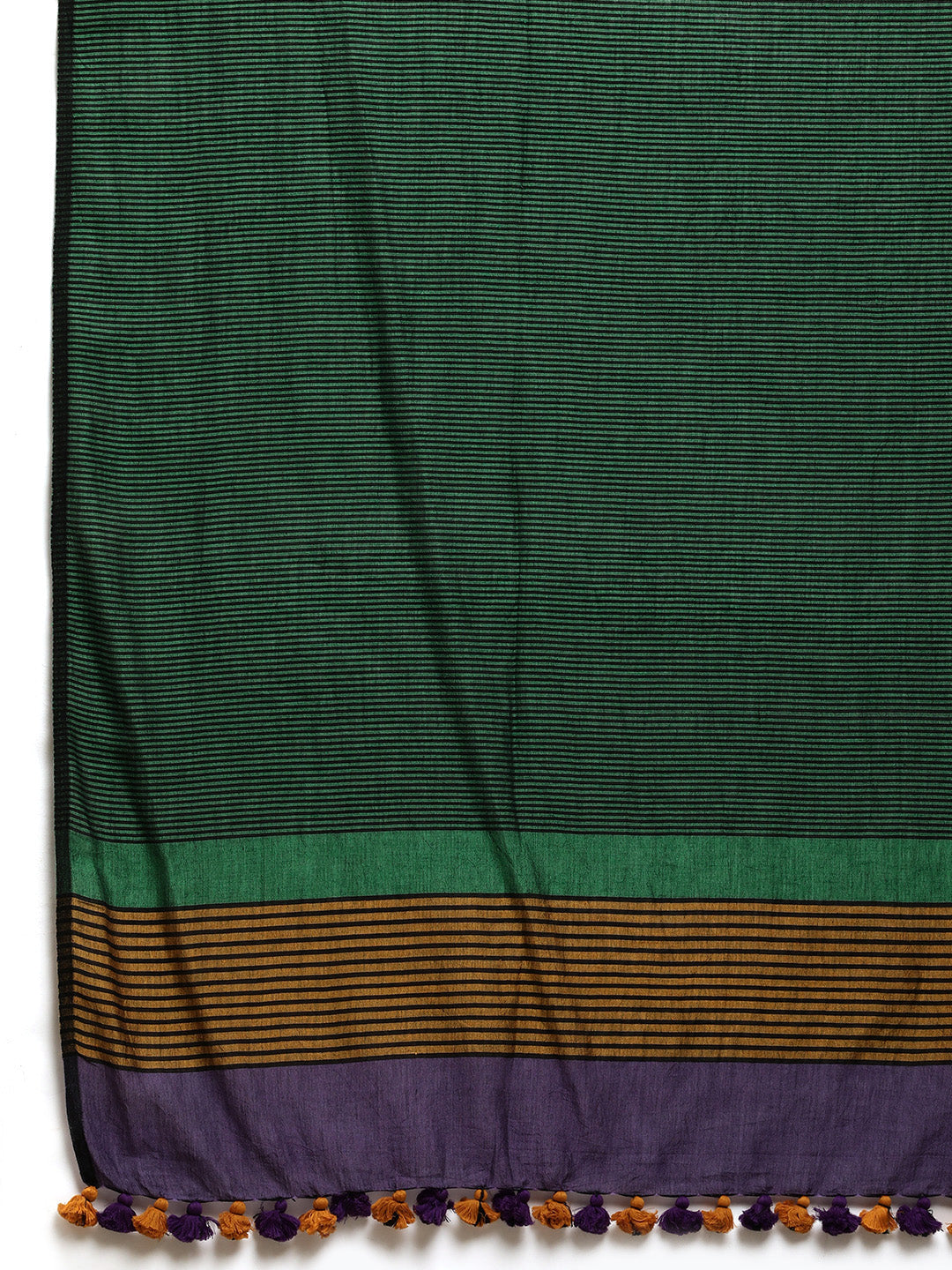 Purple Green Colour Block Cotton Saree with pompoms | Shobitam