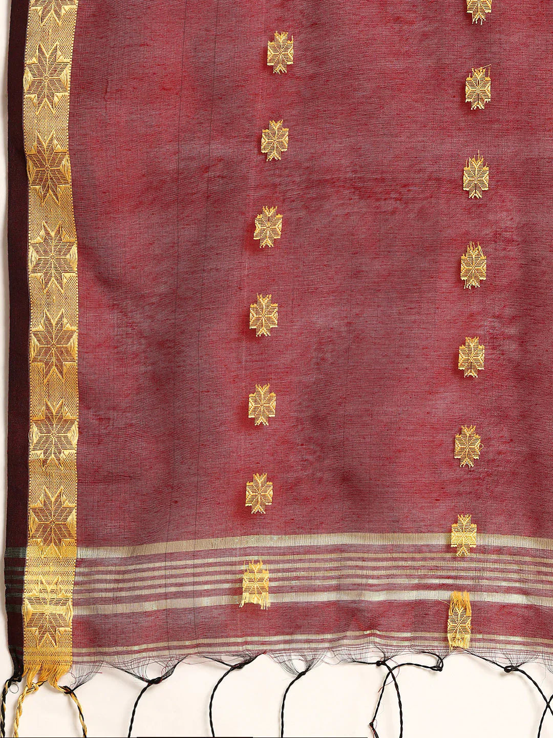Blue and Red Zari Buti Silk Cotton Saree with Contrast Pallu and Blouse Piece