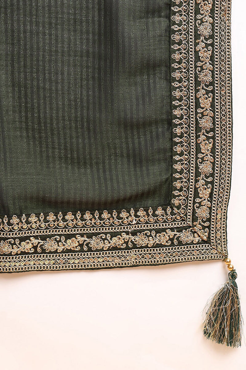 Green Silk Blend Solid Embroidered Straight Style Suit Set | SHOBITAM