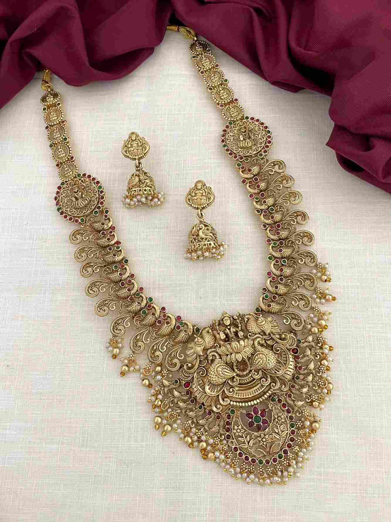 Traditional Ethnic Gold-Plated Short Necklace Set – Exquisite Temple Jewellery for  Regal Look"