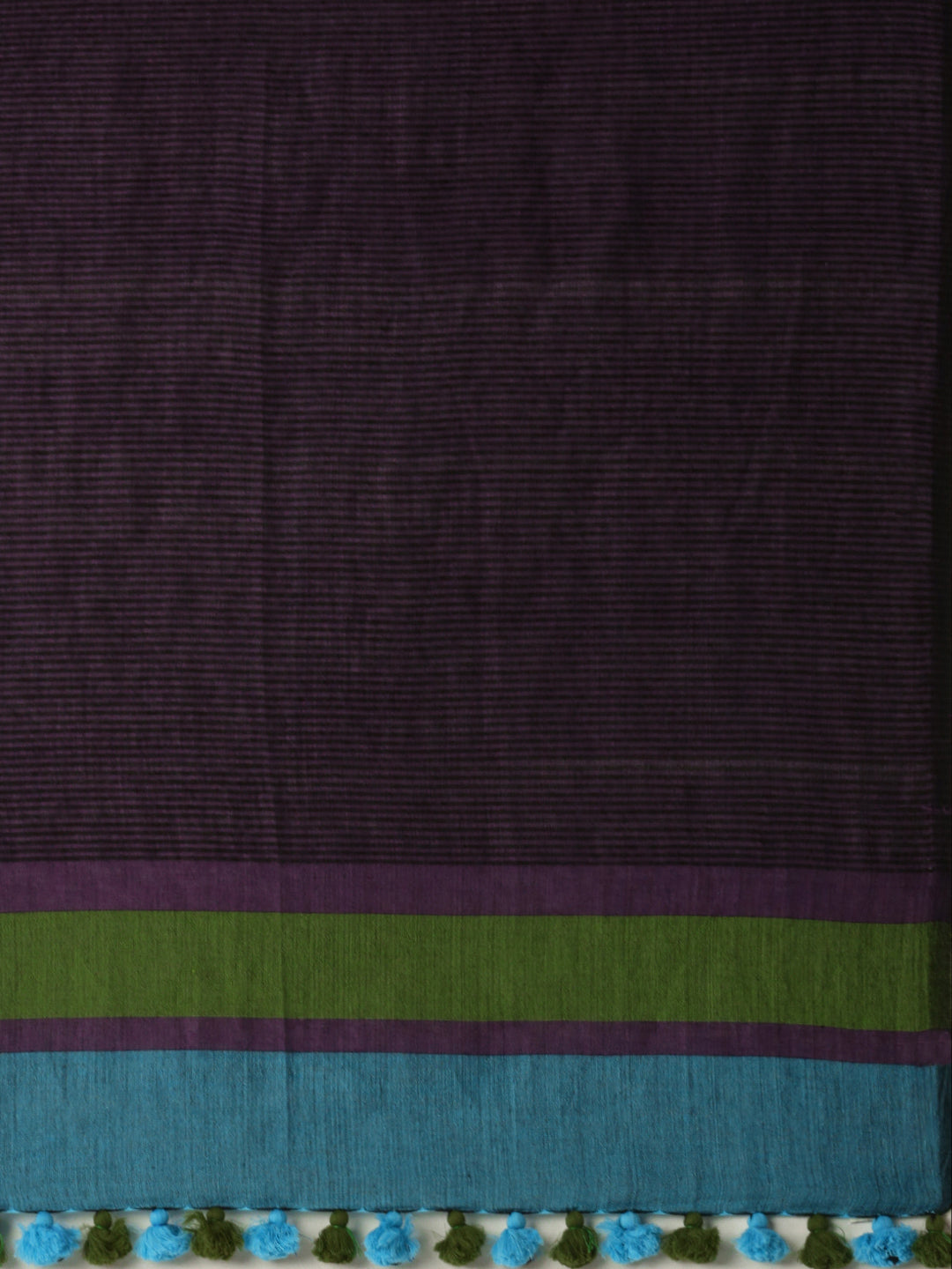 Colour block Cotton Saree with pompoms | Shobitam