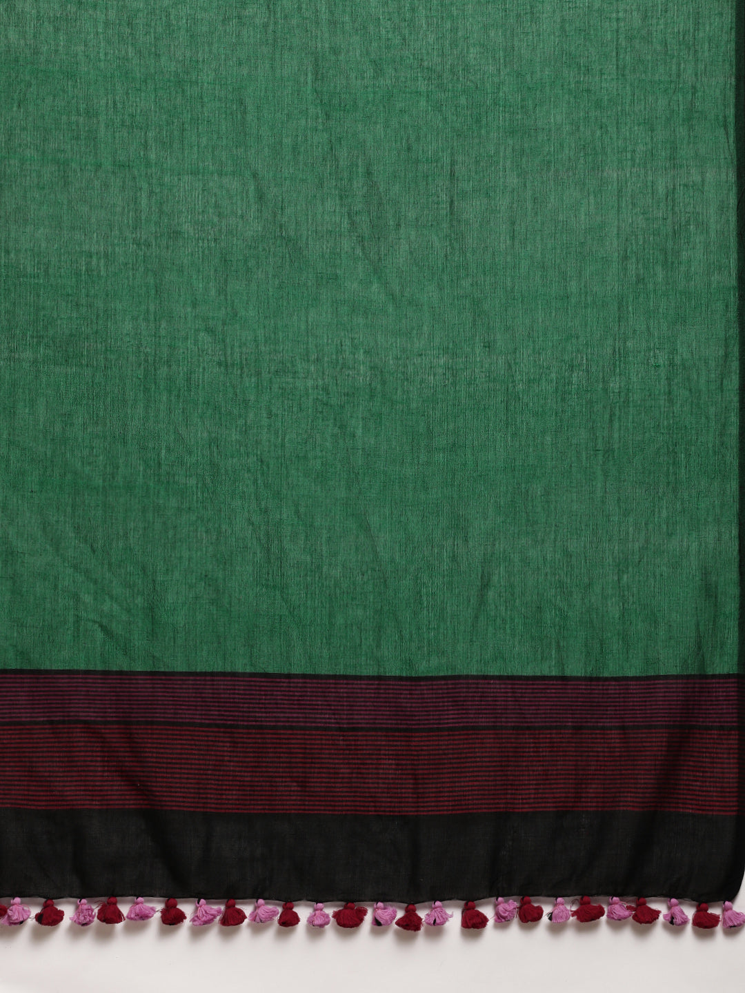 Colour block Cotton Saree with pompoms | Shobitam