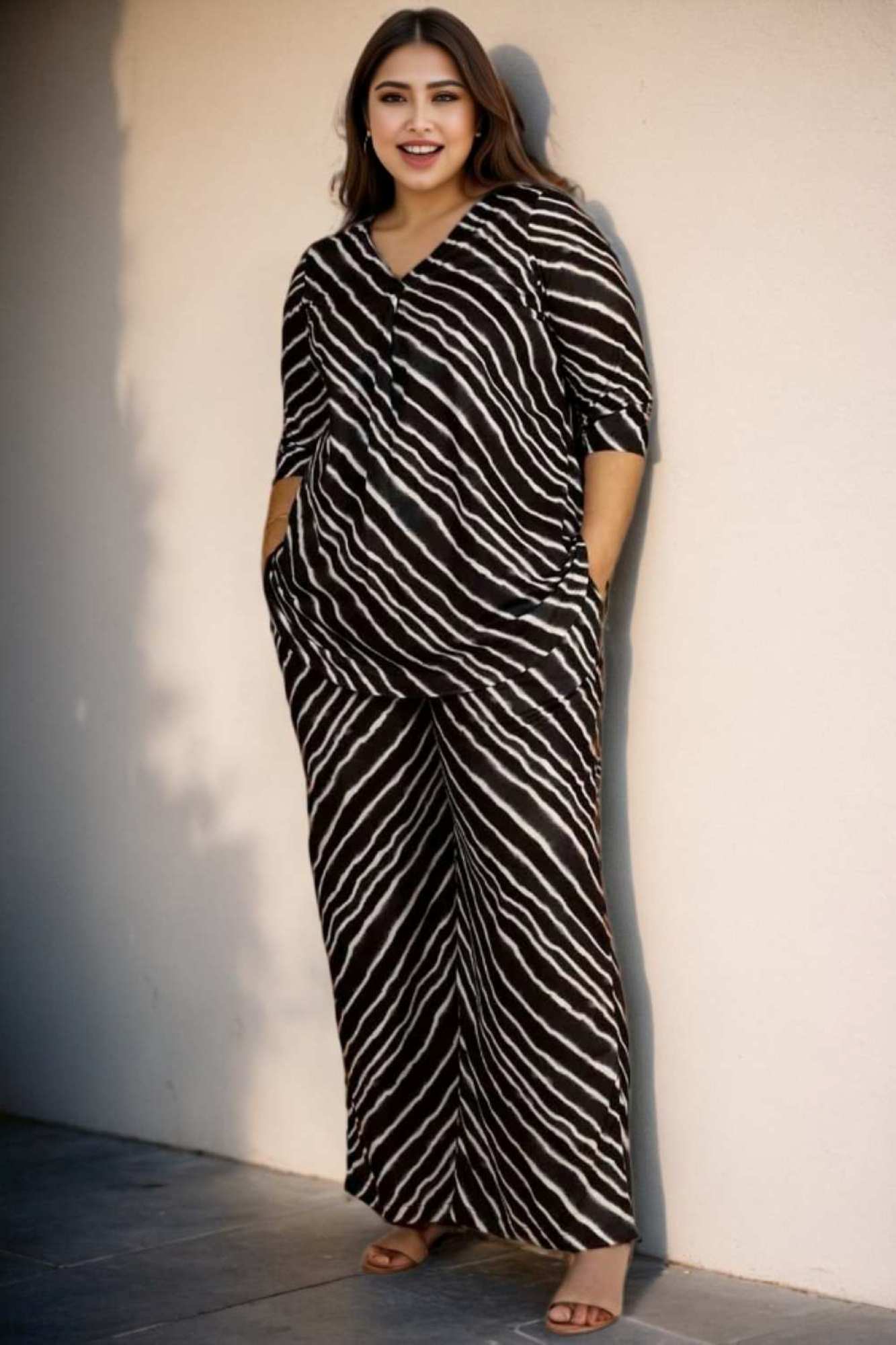 Plus Size Black Leheriya Coord Set in Soft Knitted fabric, for Women | Made to Order