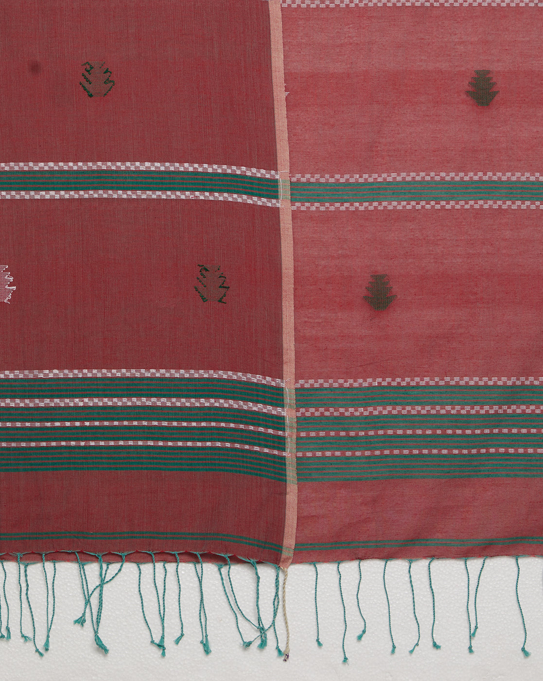 Pink Green Jamdani Cotton Saree | SHOBITAM