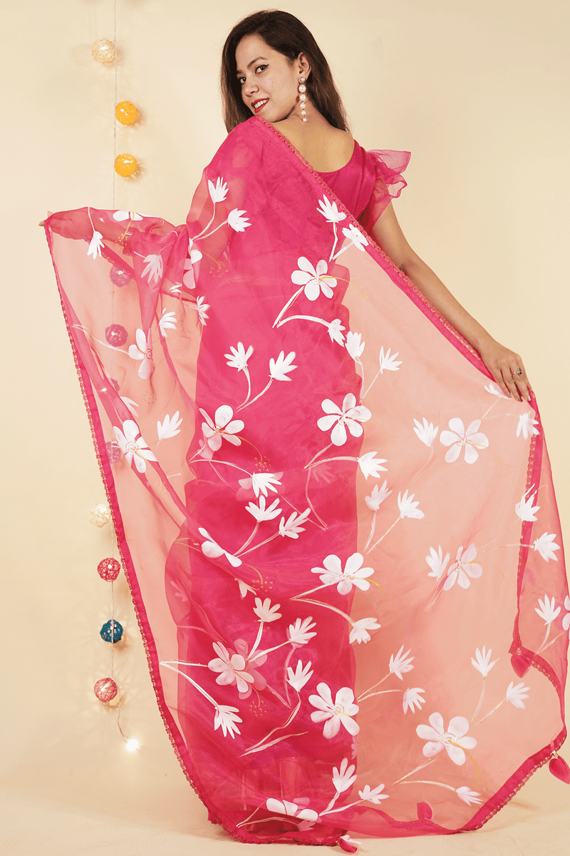 Ready to Wear Soft Pink Silk Organza With Lace Border & Phumkas On Pallu Wrap in 1 minute saree With Readymade Blouse - Isadora Life Online Shopping Store