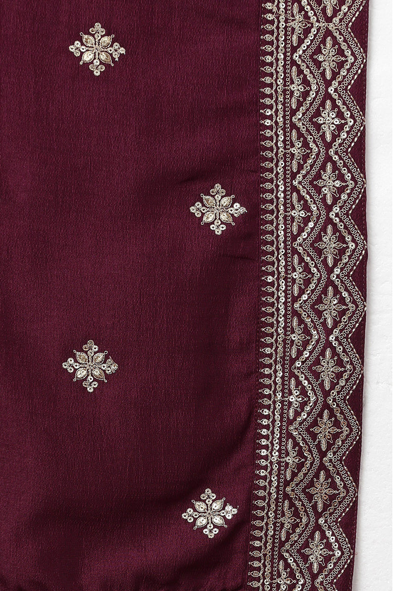Burgundy Silk Blend Solid Straight Kurta Trousers With Dupatta  | SHOBITAM