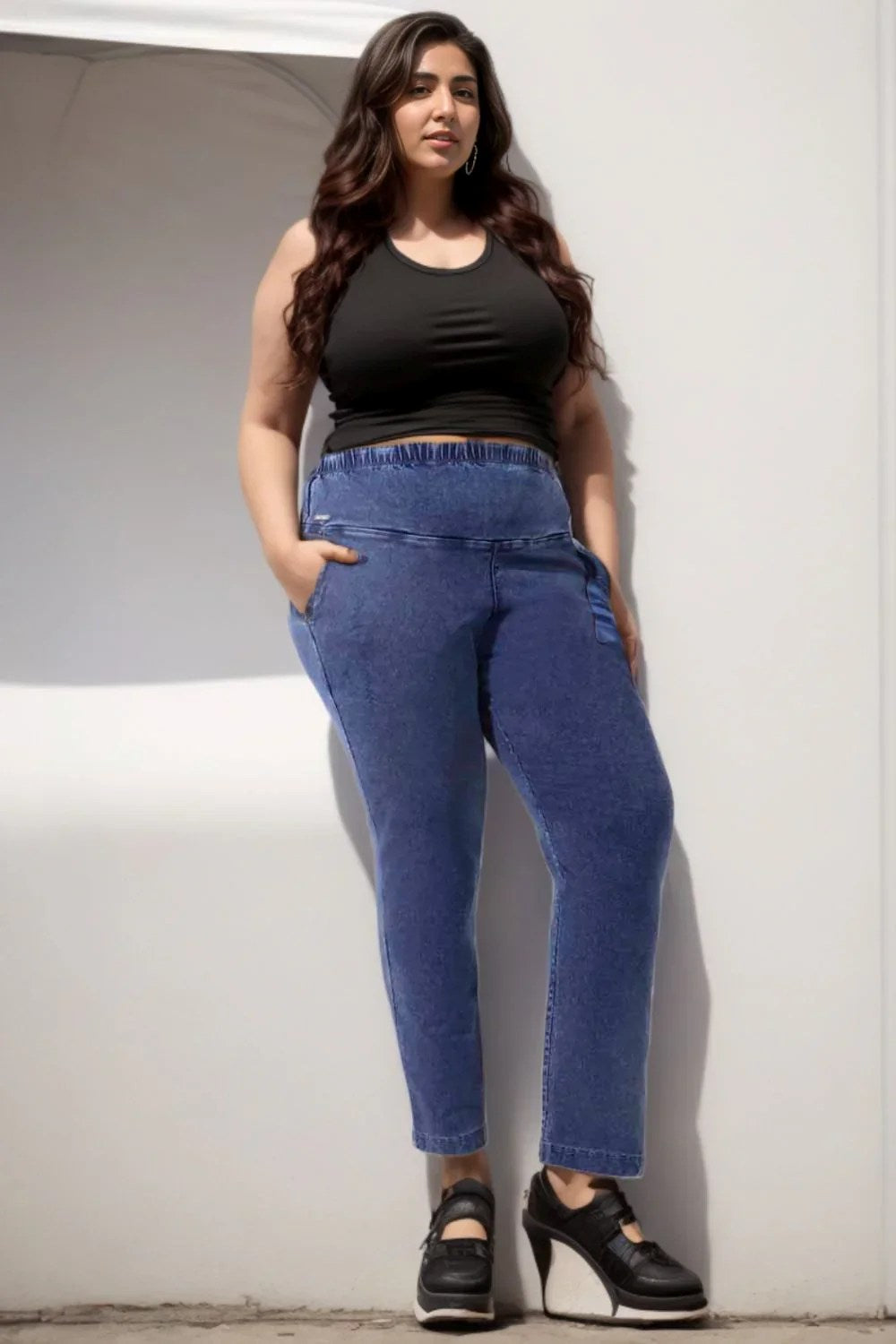 Plus Size Yale Blue Straight Jeans For Women | Made to Order
