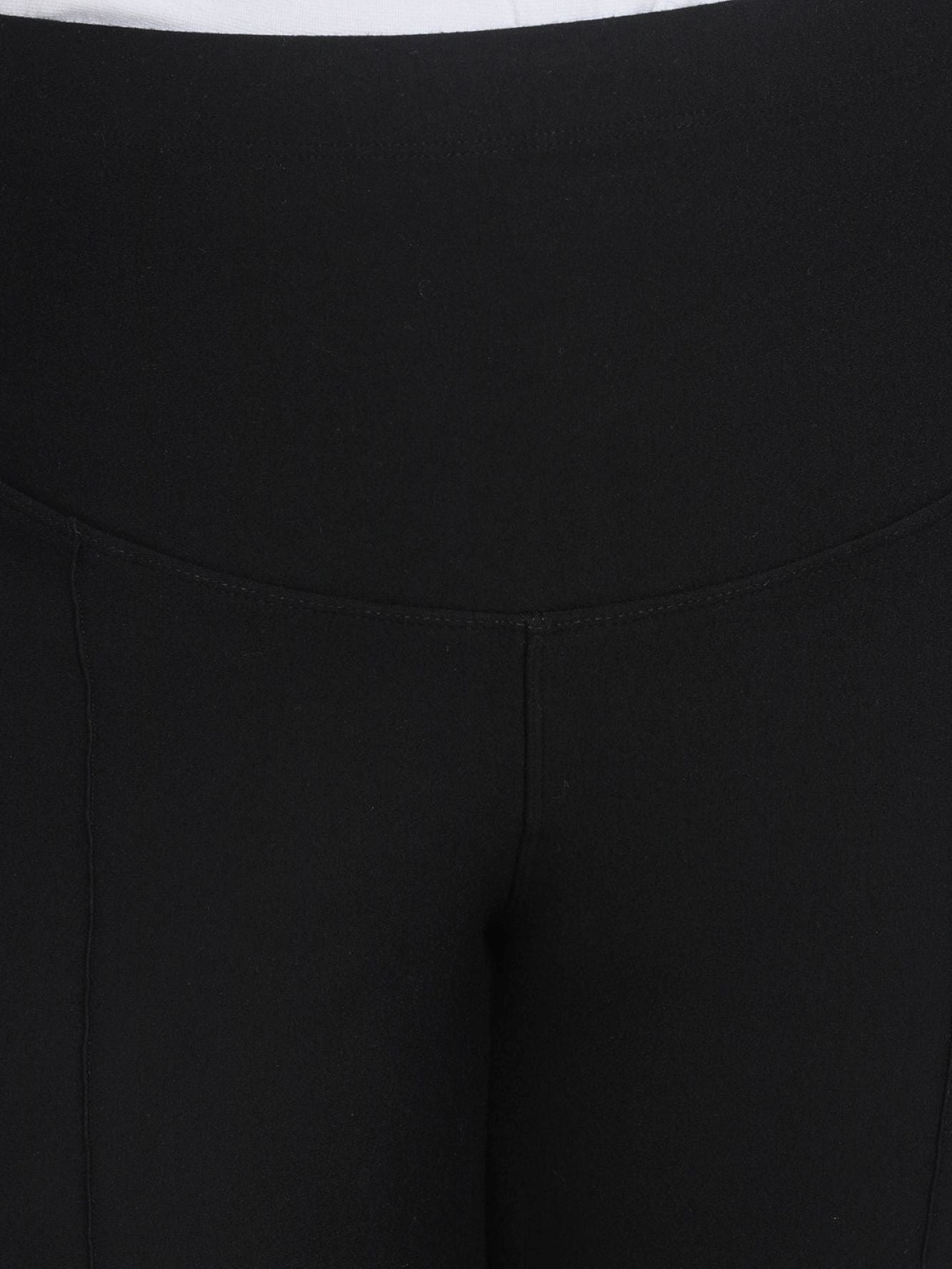 Plus Size Black Tummy Shaper Straight Fit Pants | Made to Order