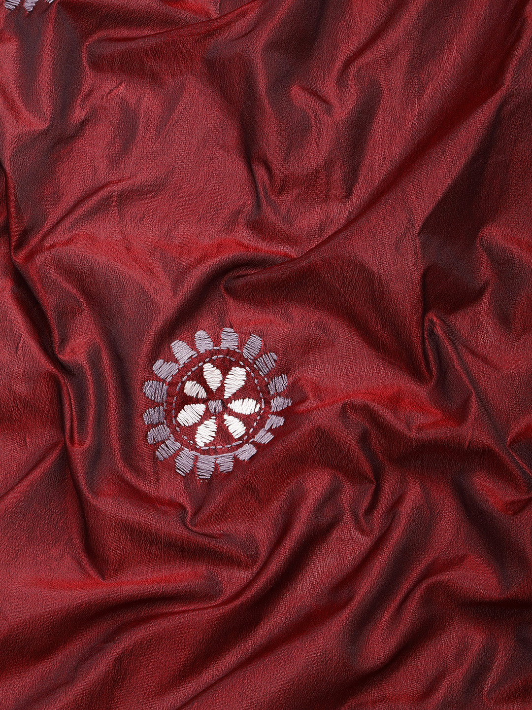 Maroon Grey Silk Kantha Saree with Blouse piece | SHOBITAM