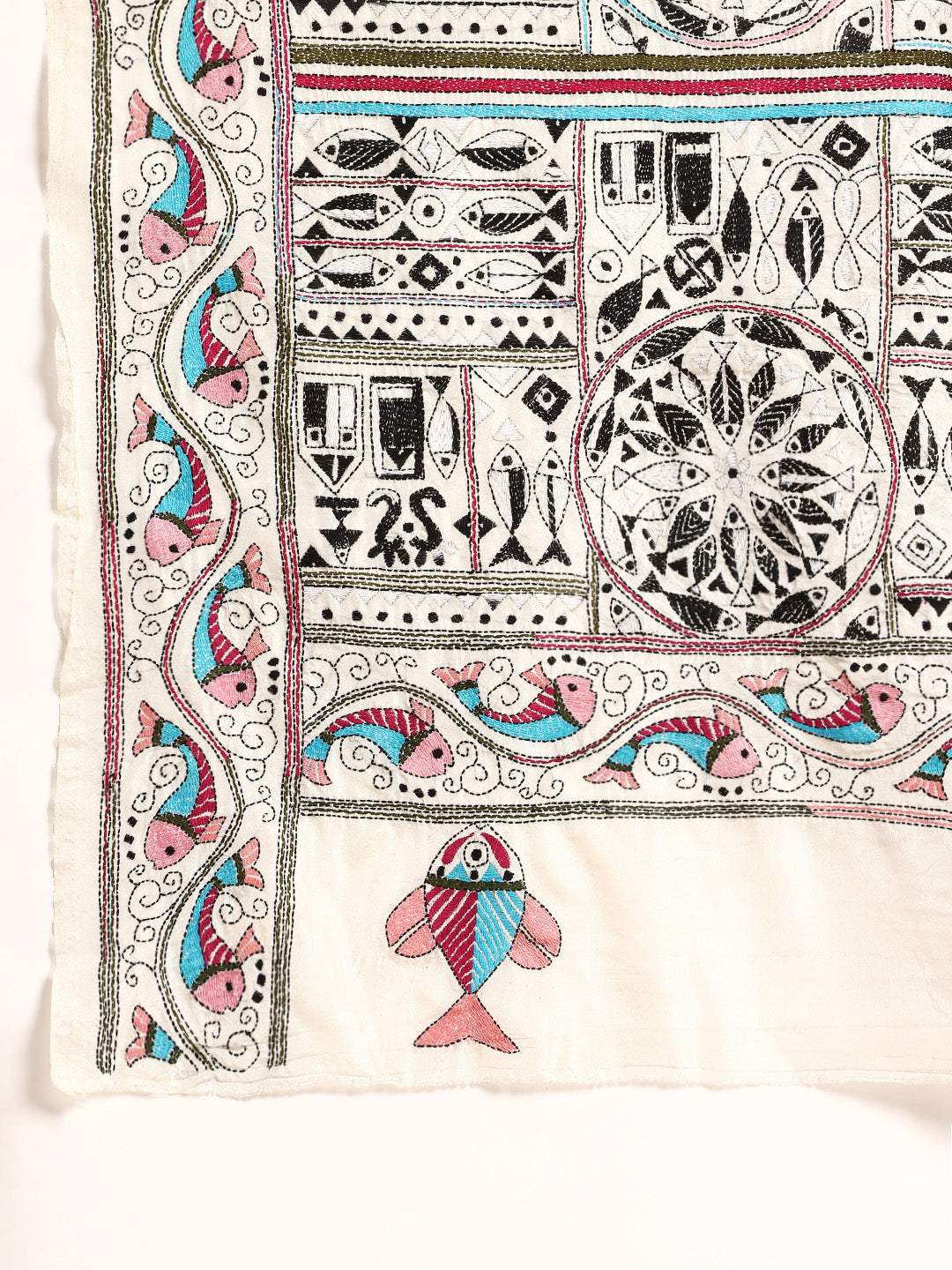 Handloom White Silk Kantha Saree with Blouse piece | SHOBITAM