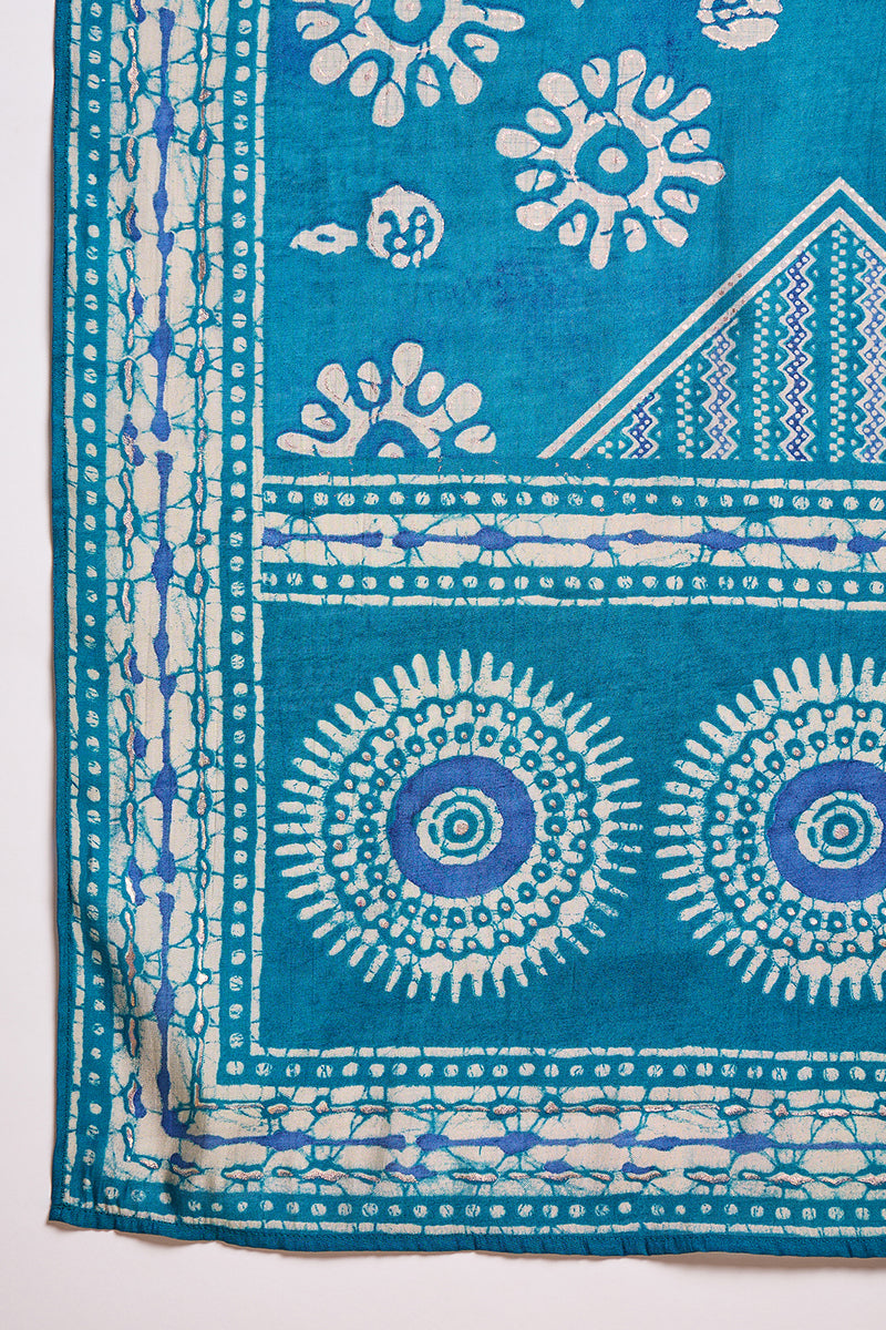 Blue Rayon Blend Floral Printed Straight Kurta Trouser With Dupatta | SHOBITAM