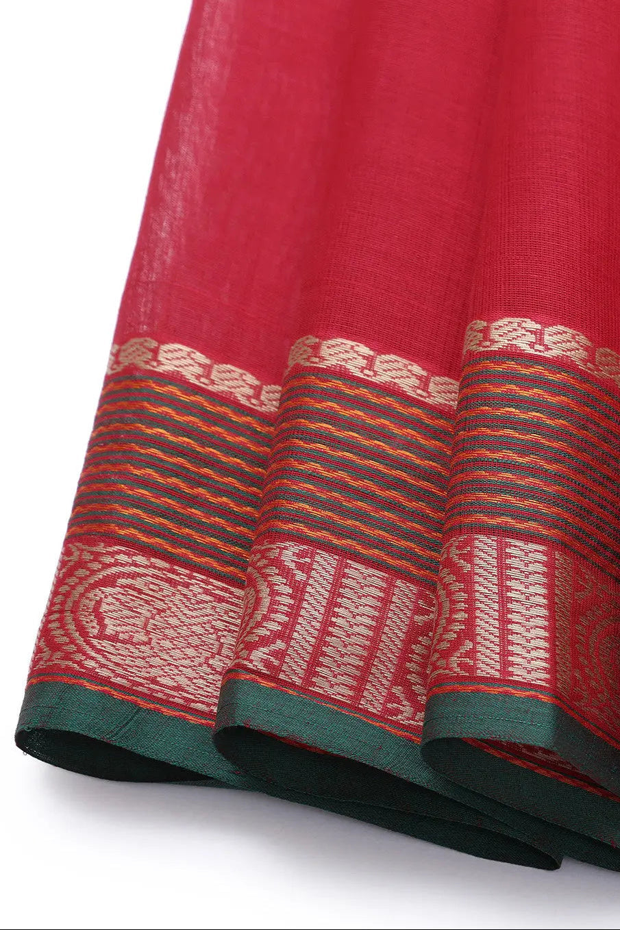 Handloom Magenta Pure Cotton Kanchi Saree | Shobitam