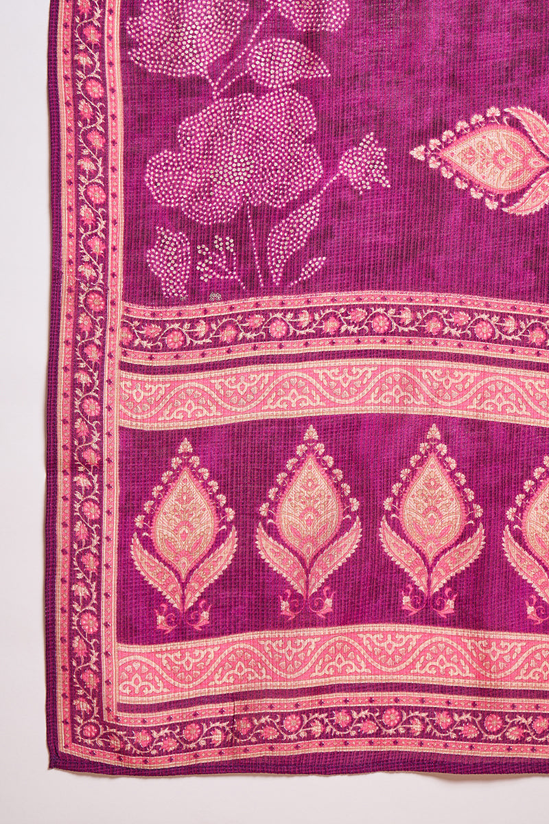 Purple Silk Blend Floral Printed Straight Kurta Trouser With Dupatta | SHOBITAM