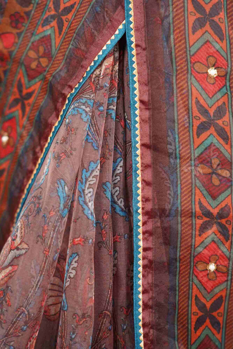 Ready To Wear Beautiful Printed organza With Intricate Beads & Sequence work Wrap in 1 minute saree With Readymade Blouse - Isadora Life Online Shopping Store